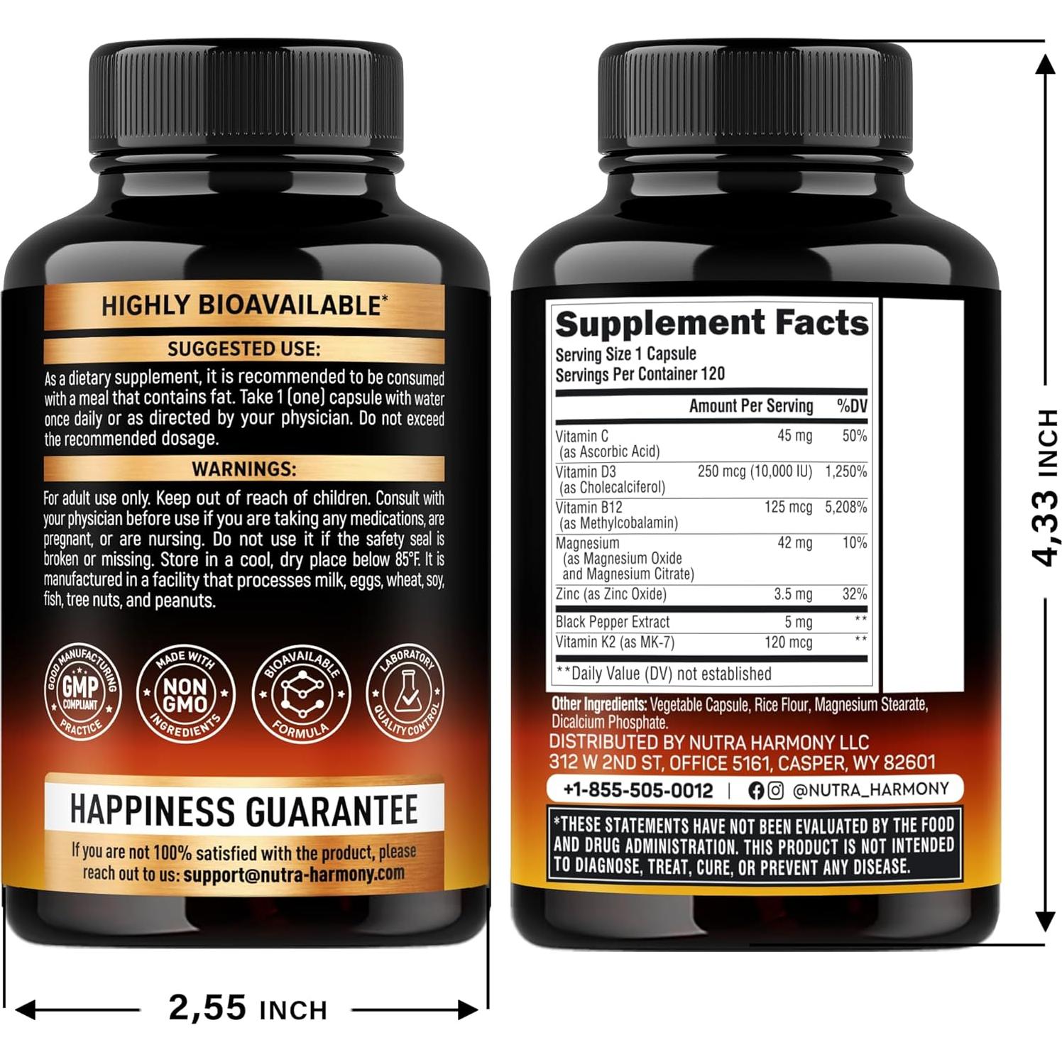 Cápsulas de Vitamina D3 K2 Nutraharmony 60 Unidades