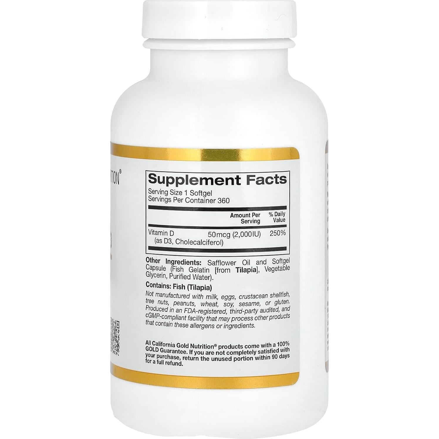 Vitamina D3 50 mcg California Gold Nutrition 360 Gelatinas Blandas