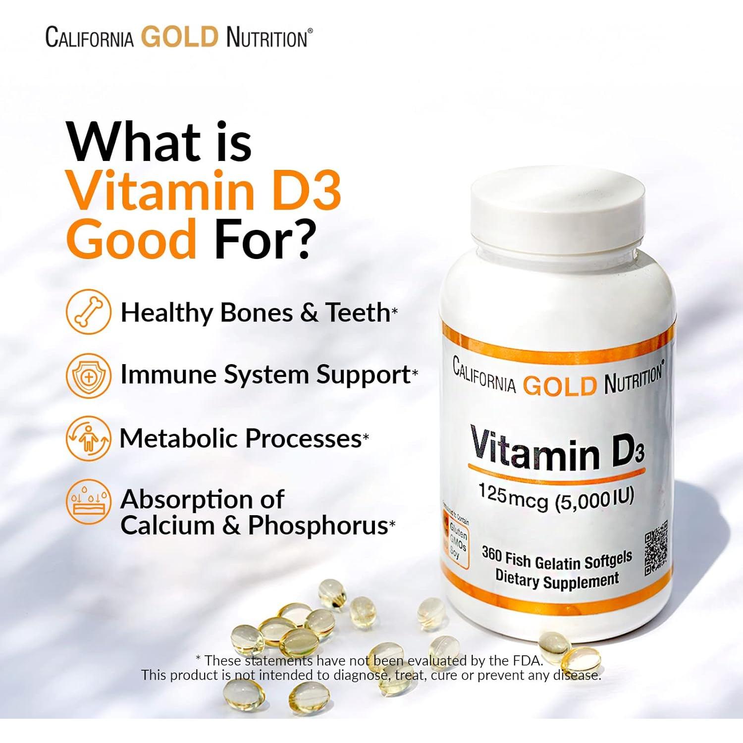 Vitamina D3 50 mcg California Gold Nutrition 360 Gelatinas Blandas