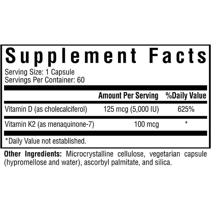 Vitamina D3 5000 UI + K2 100 mcg Seeking Health - 60 Cápsulas Vegetarianas