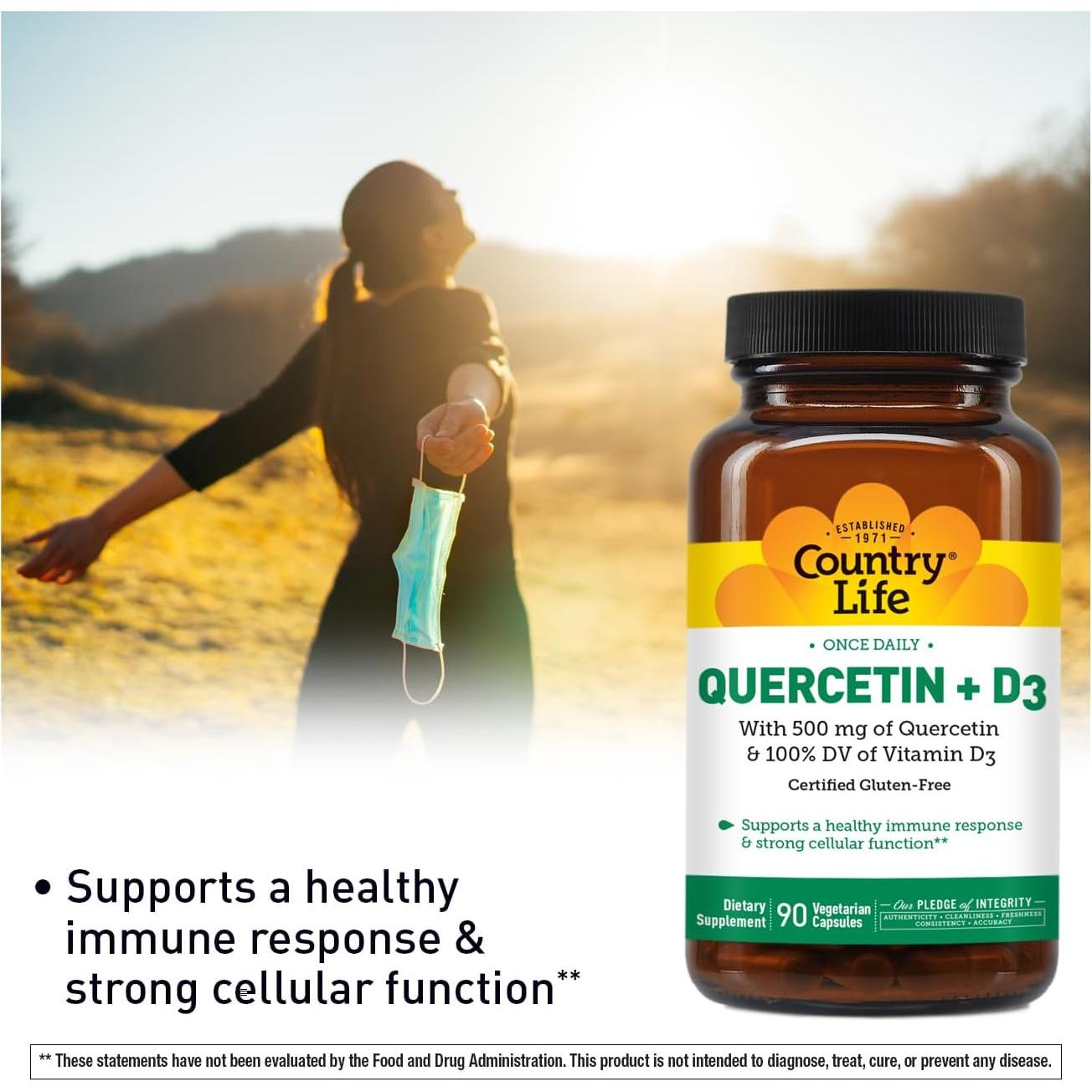 Country Life Quercetina 500mg + Vitamina D3 800 IU - 90 Cápsulas