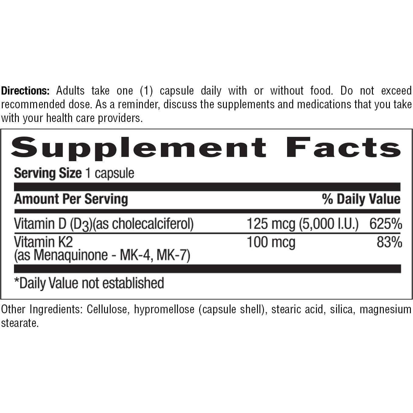 Country Life Vegan D3 + K2 5000 UI 100 mcg - 60 Cápsulas