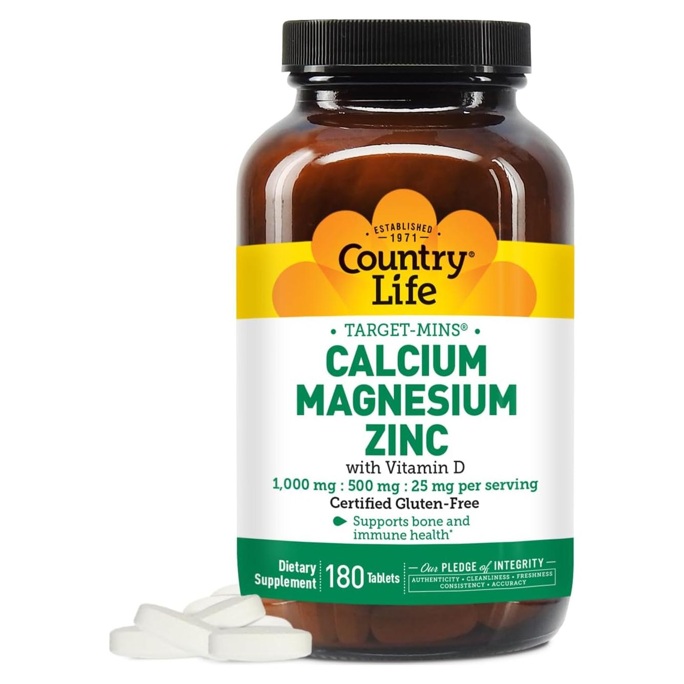 Suplemento Dietético Country Life Calcio Magnesio Zinc 180 Tabletas