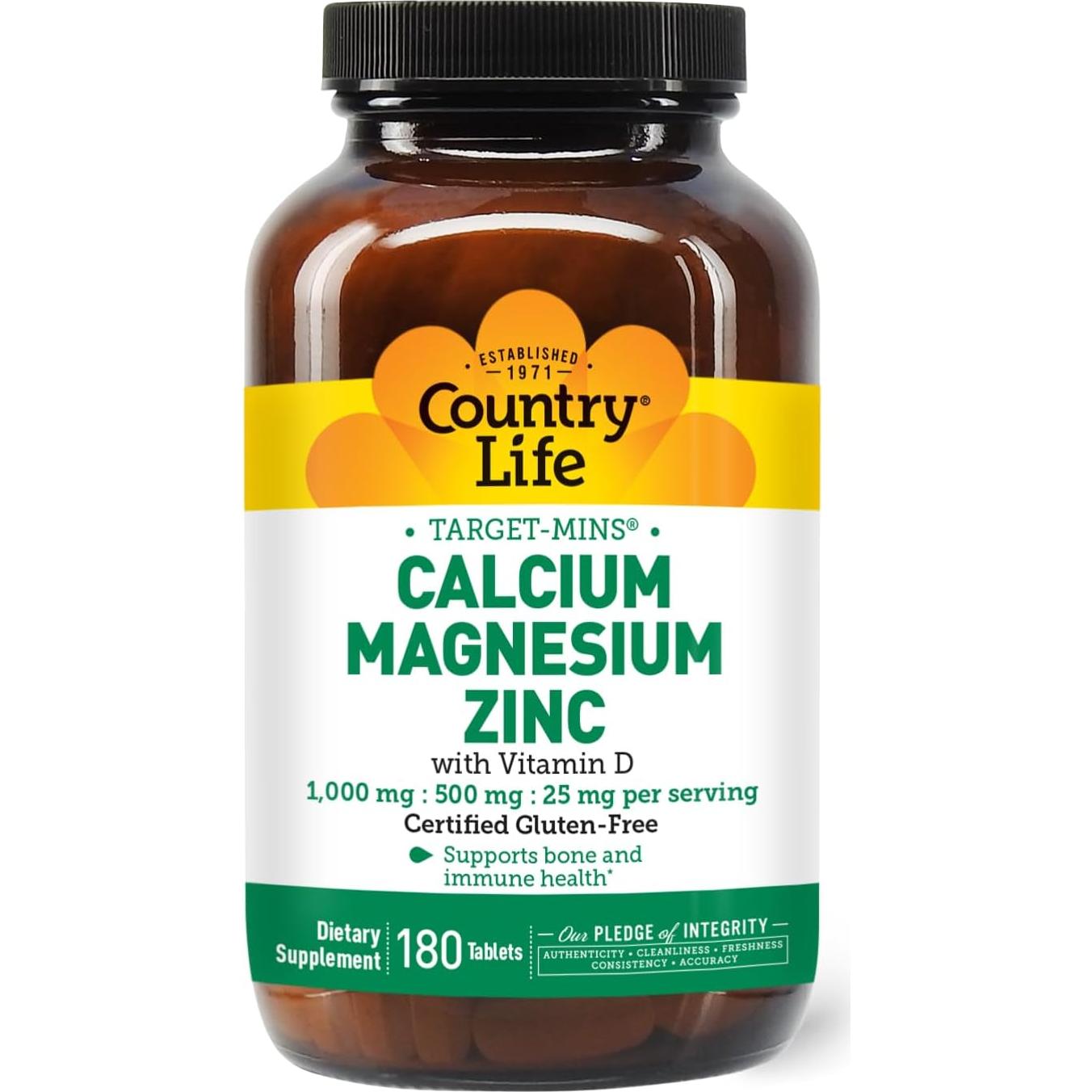 Suplemento Dietético Country Life Calcio Magnesio Zinc 180 Tabletas