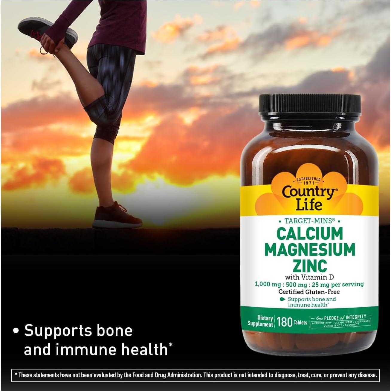 Suplemento Dietético Country Life Calcio Magnesio Zinc 180 Tabletas