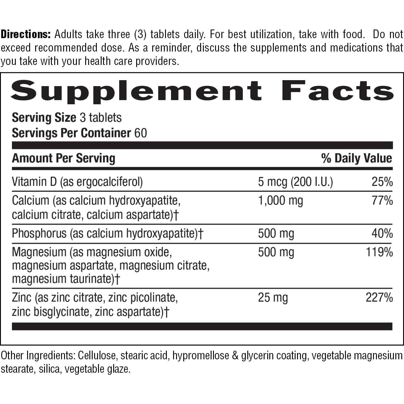 Suplemento Dietético Country Life Calcio Magnesio Zinc 180 Tabletas