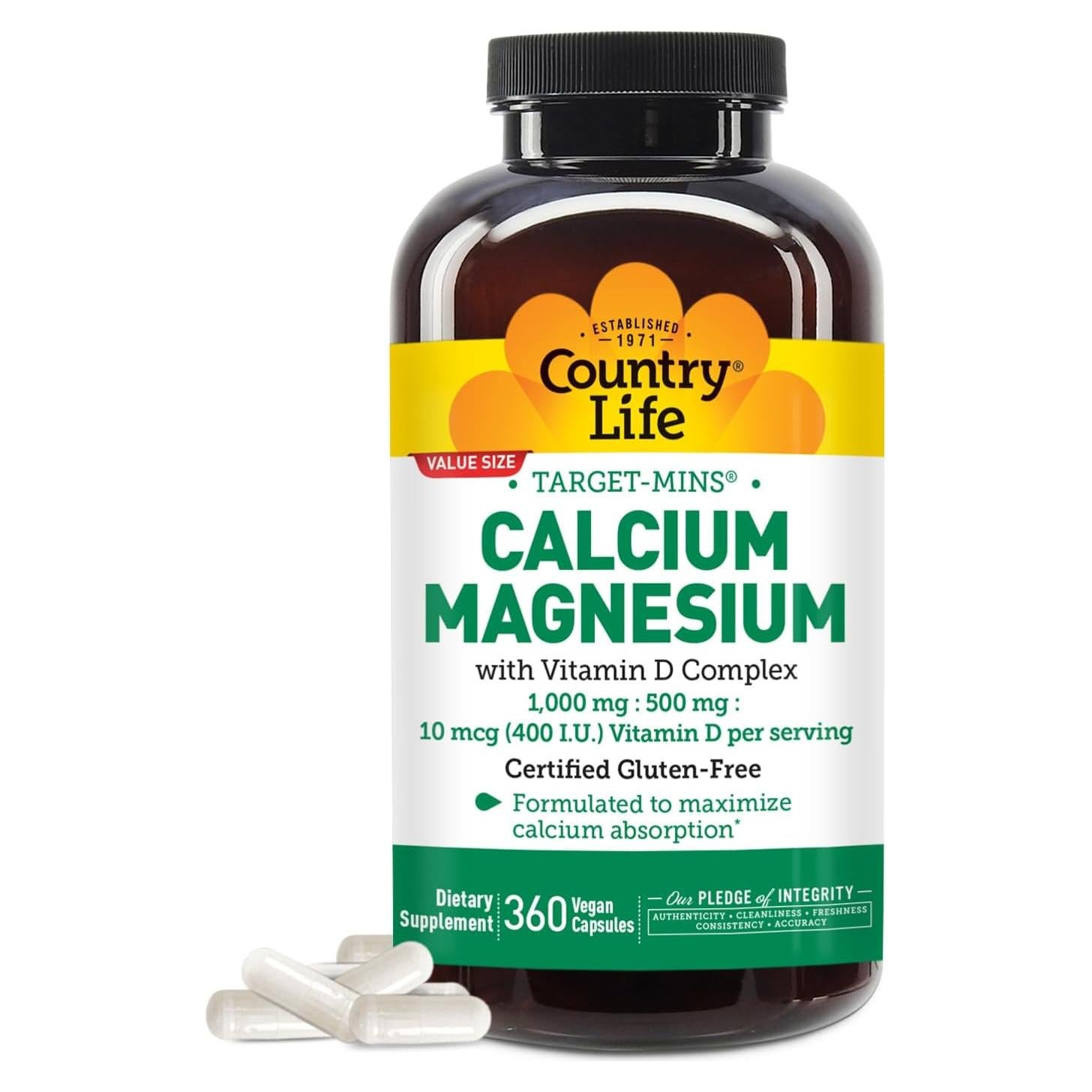 Country Life Target-Mins Calcio Magnesio Vitamina D 360 Cápsulas Veganas