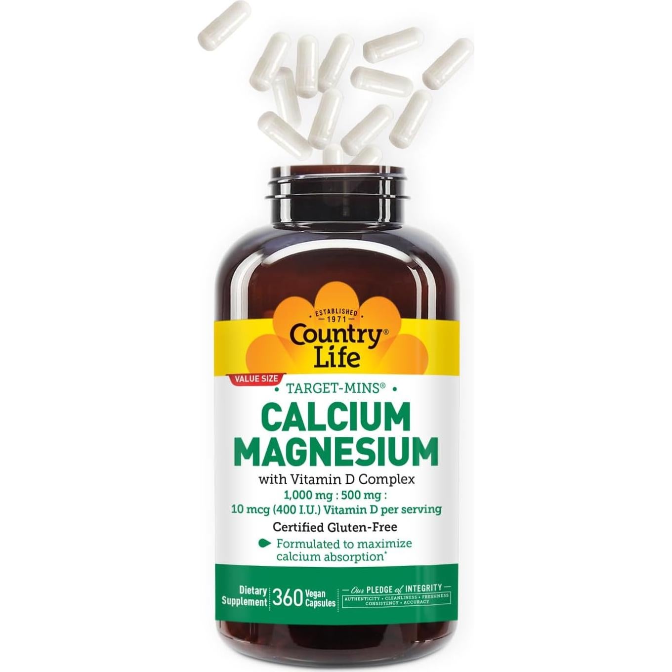 Country Life Target-Mins Calcio Magnesio Vitamina D 360 Cápsulas Veganas