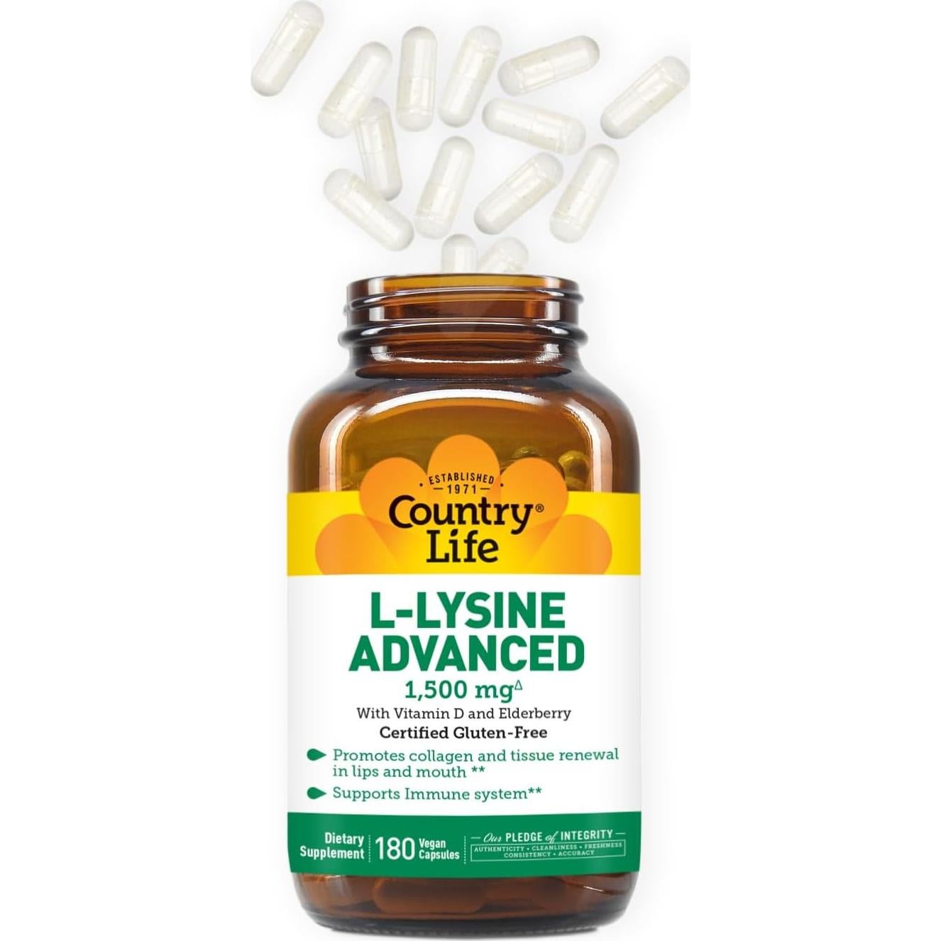 Country Life L-Lisina 1500mg Cápsulas Veganas con Vitamina D