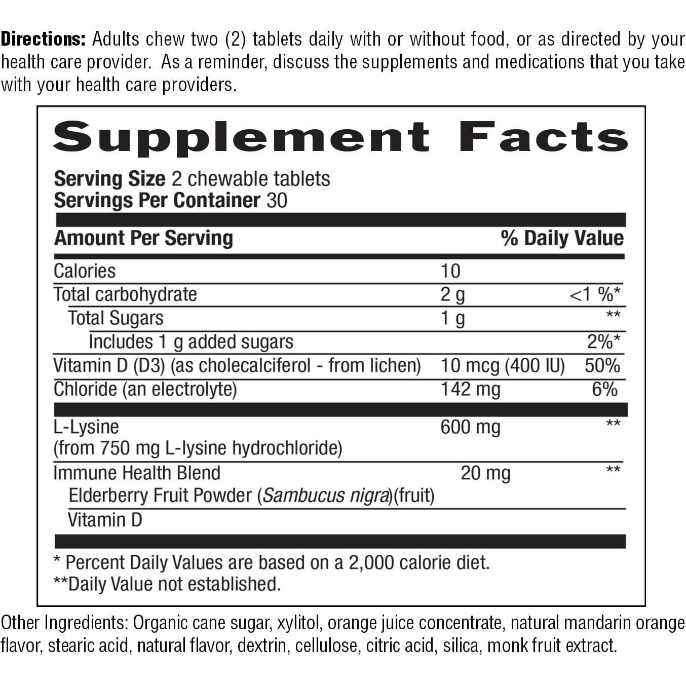 Suplemento Masticable L-Lisina Country Life 60 Unidades Vitamina D