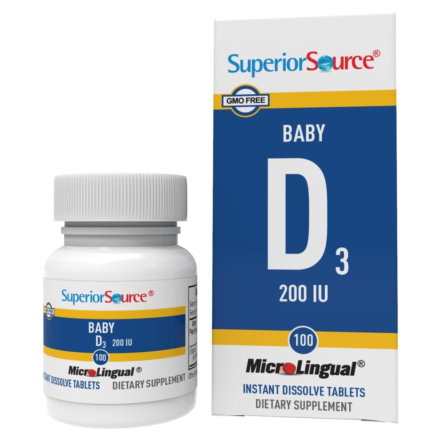 Suplemento de Vitamina D3 para Bebés Superior Source - 100 Tabletas MicroLinguales
