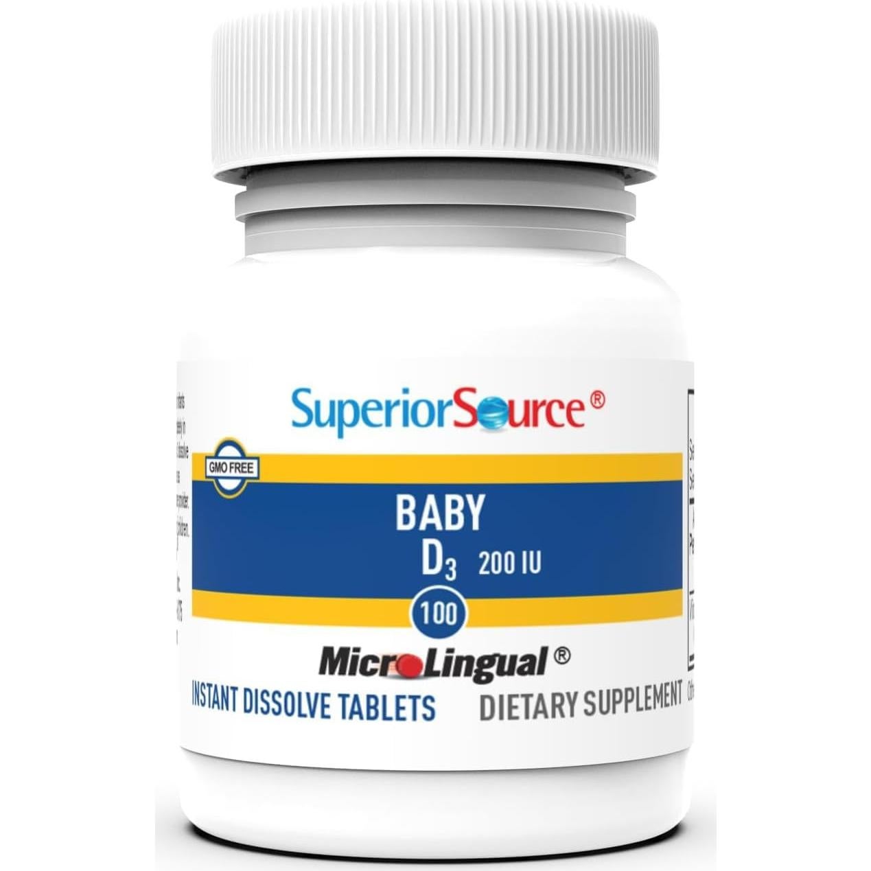 Suplemento de Vitamina D3 para Bebés Superior Source - 100 Tabletas MicroLinguales