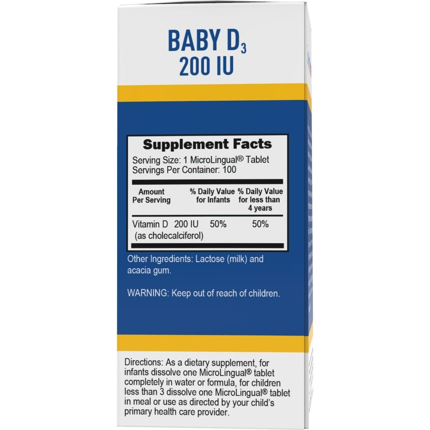 Suplemento de Vitamina D3 para Bebés Superior Source - 100 Tabletas MicroLinguales