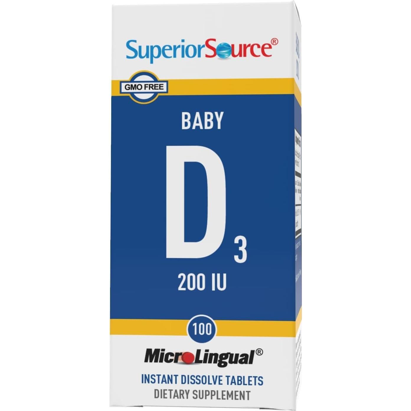Suplemento de Vitamina D3 para Bebés Superior Source - 100 Tabletas MicroLinguales
