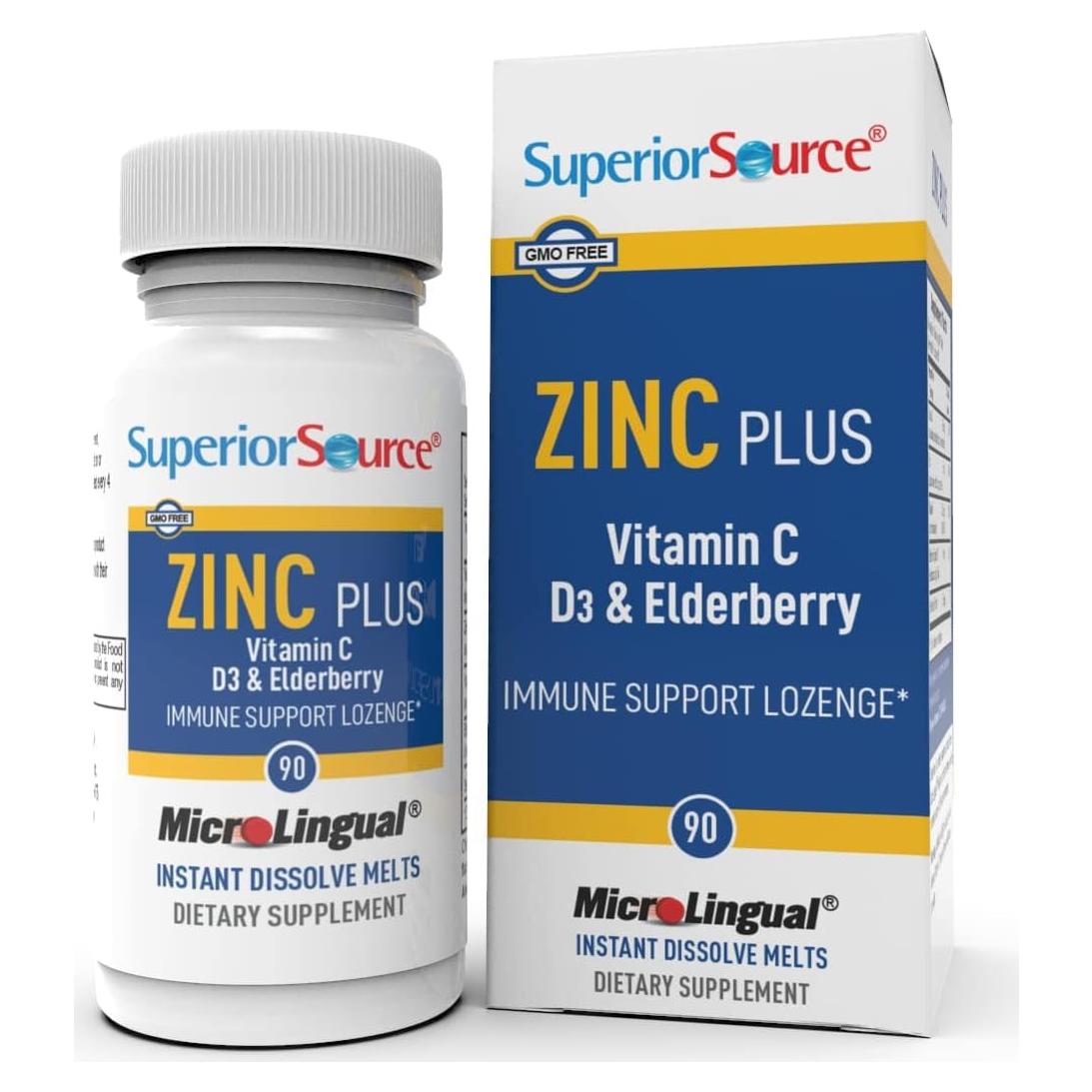 Suplemento de Zinc Superior Source con Vitamina C y D3 - 90 Tabletas Disolubles