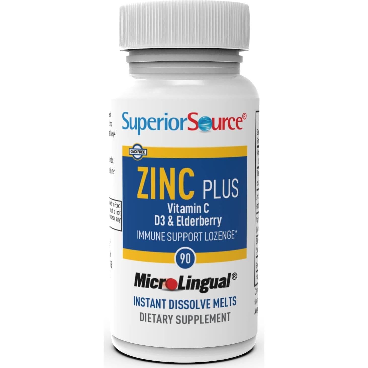 Suplemento de Zinc Superior Source con Vitamina C y D3 - 90 Tabletas Disolubles