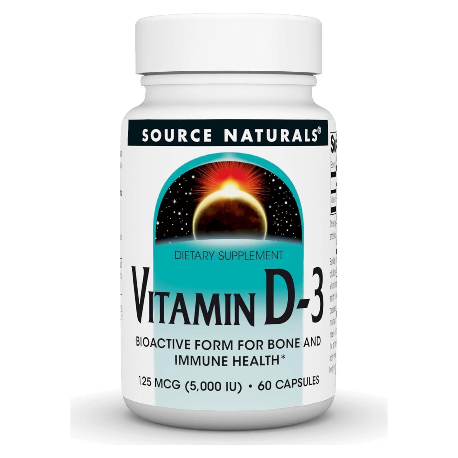 Vitamina D-3 Source Naturals 5000 IU 60 Cápsulas Salud Ósea