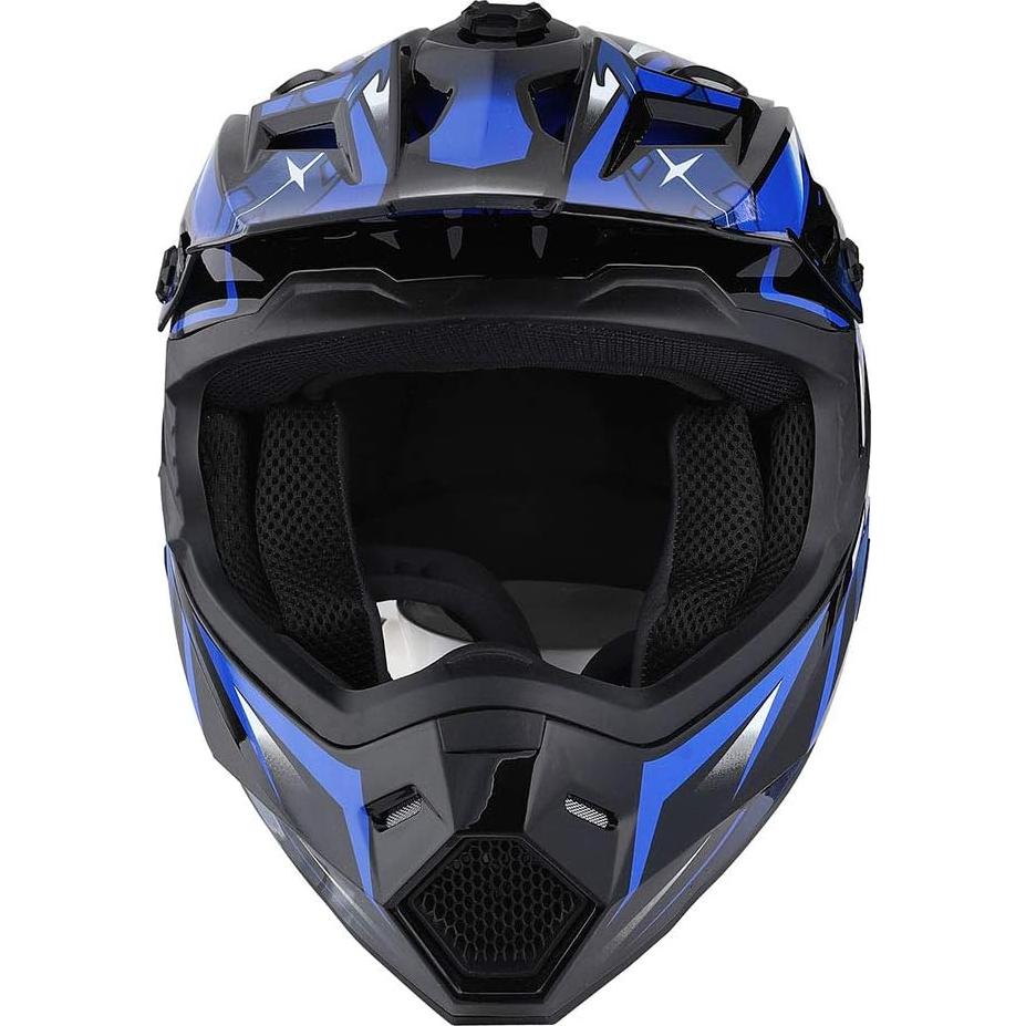 Casco de Motocross Power Gear HF801 Azul + Gafas + Guantes