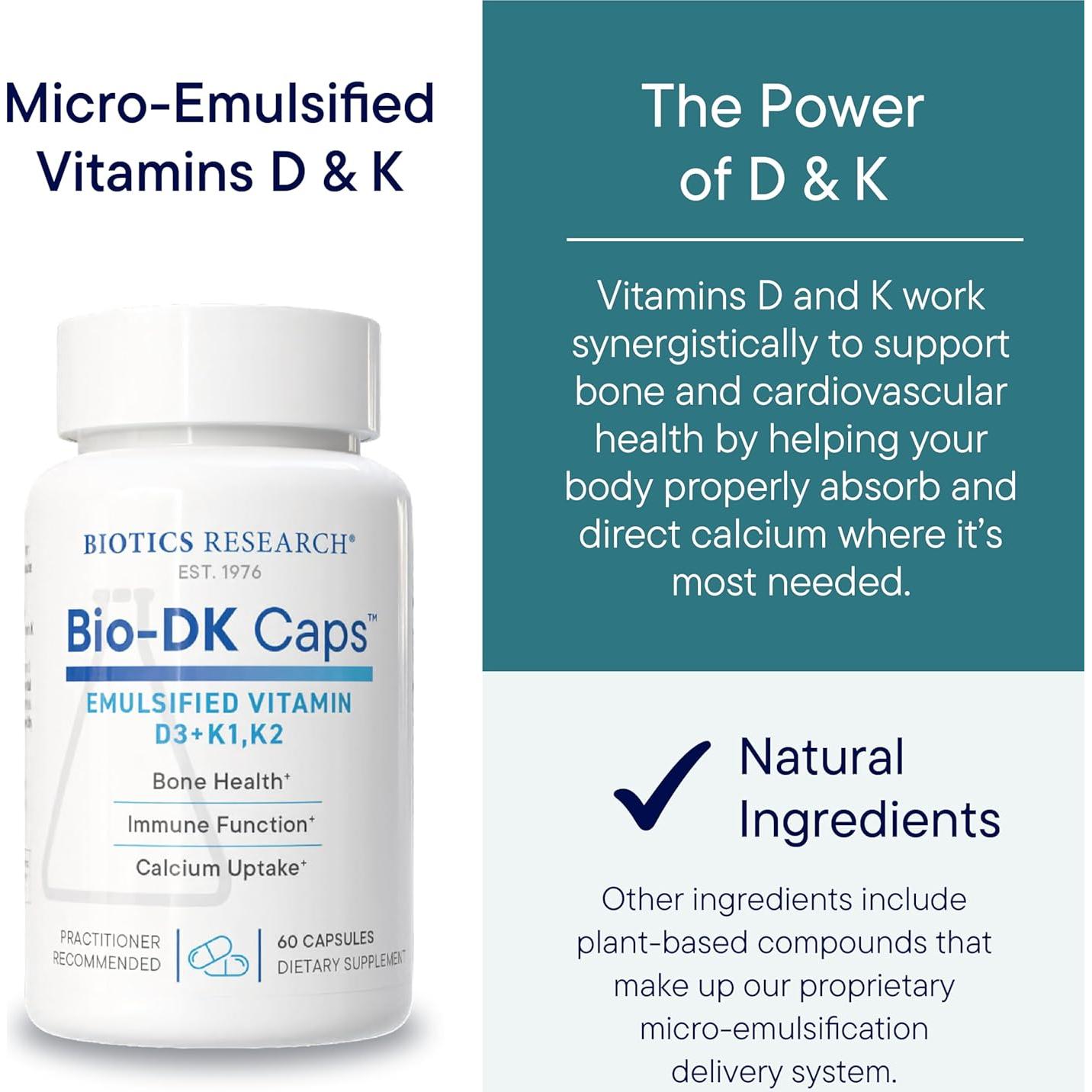 Biotics Research Bio-DK Caps - Vitamina D3 125 mcg y K2 550 mcg