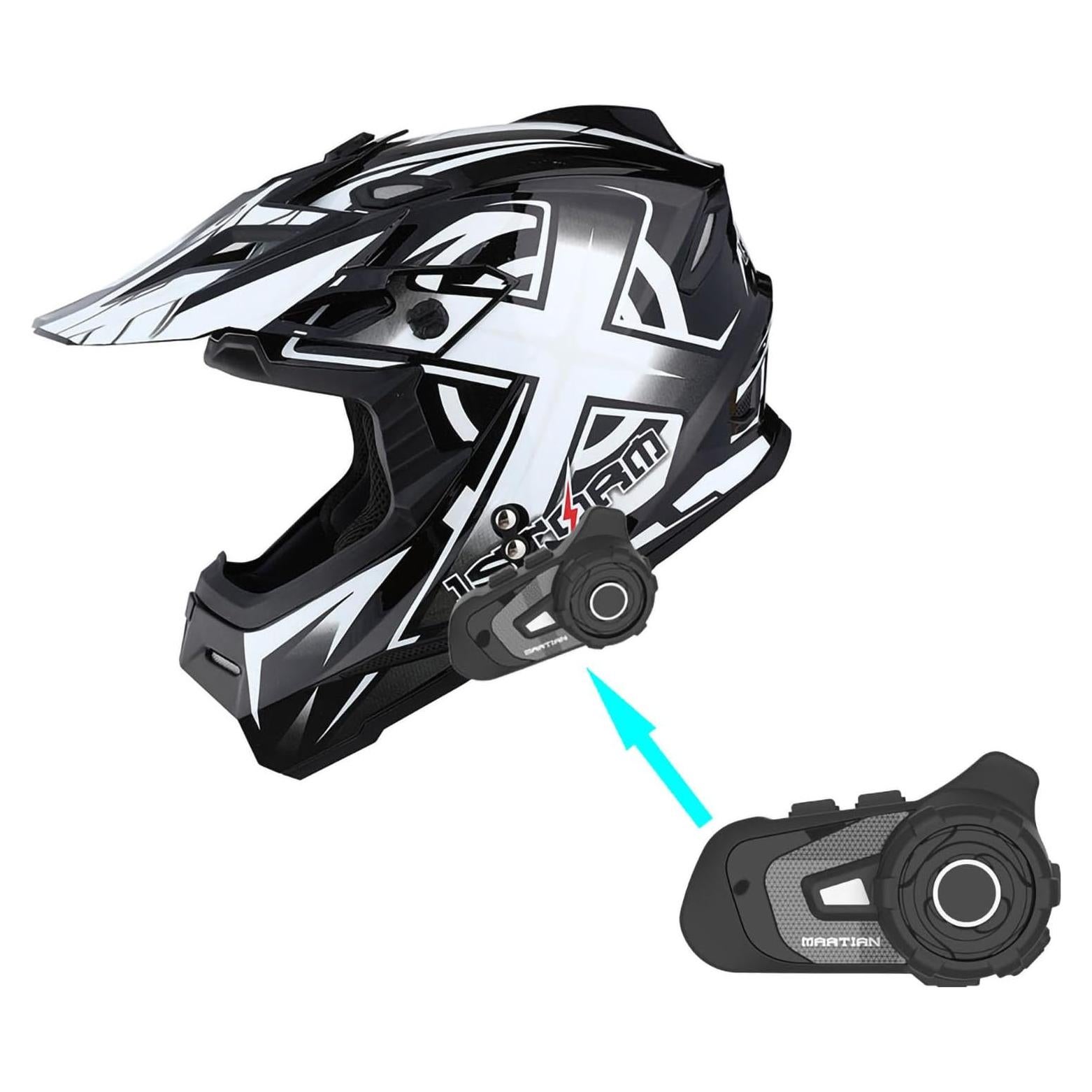 Casco de Motocross 1Storm HF801 + Bluetooth Blanco