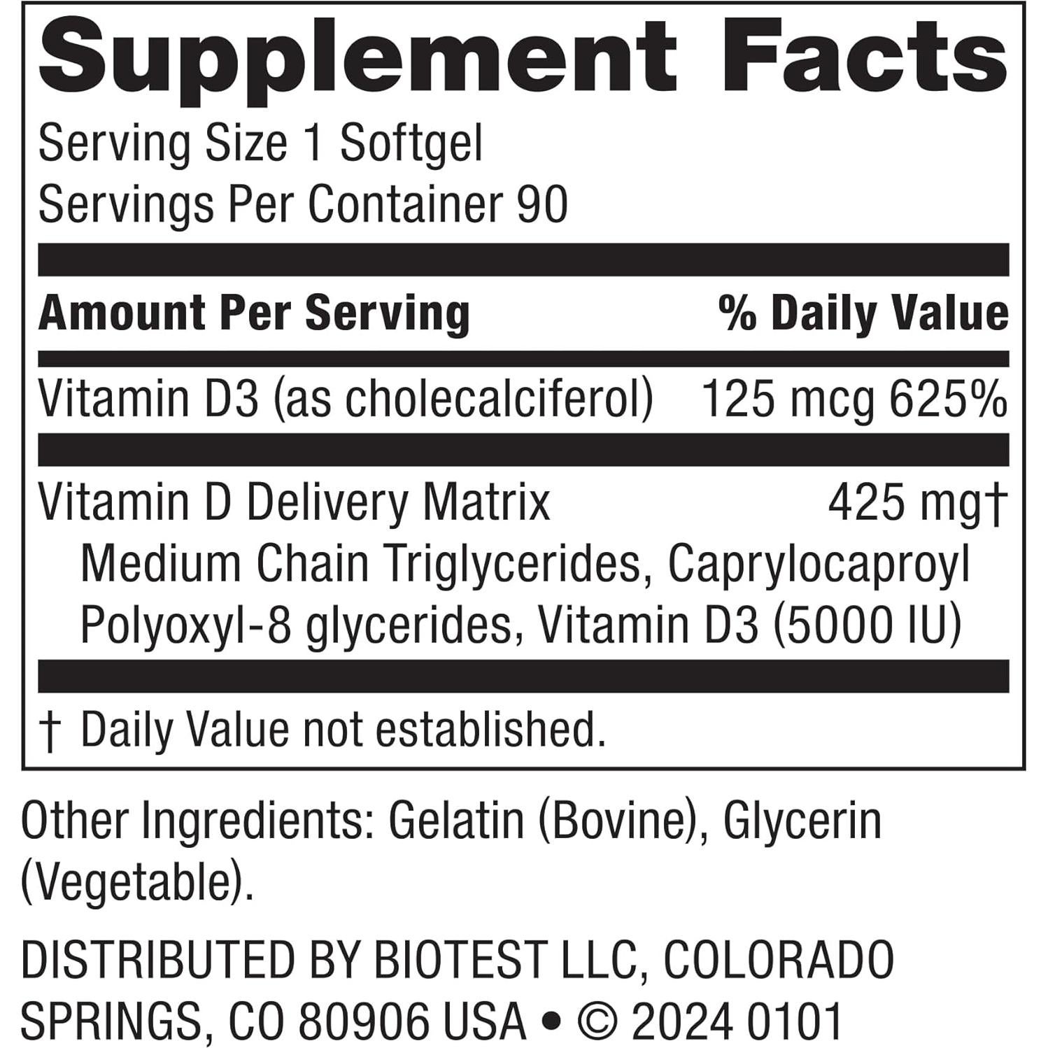 Biotest D Fix - Vitamina D3 5000 UI - 90 geles blandos