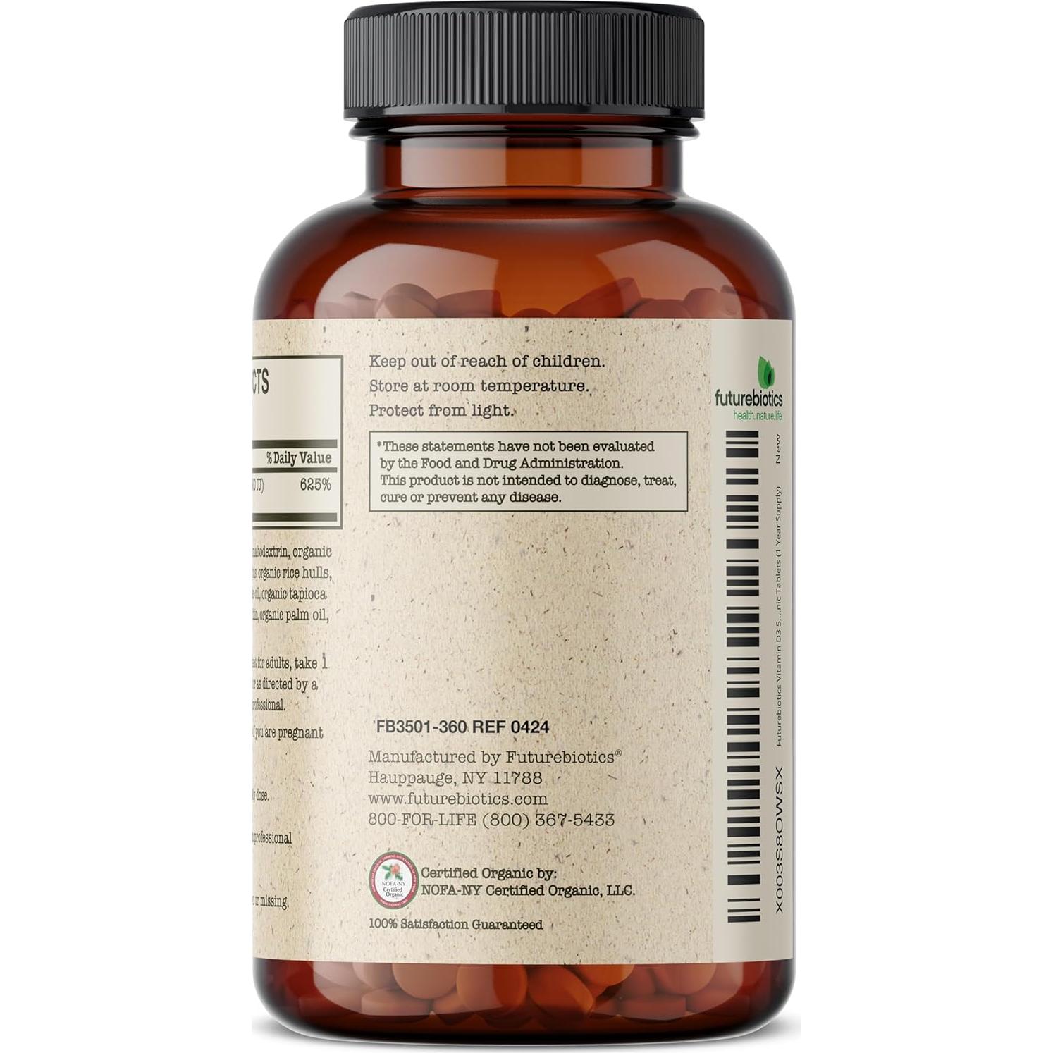 Vitamina D3 Orgánica Futurebiotics 5000 UI 360 Tabletas