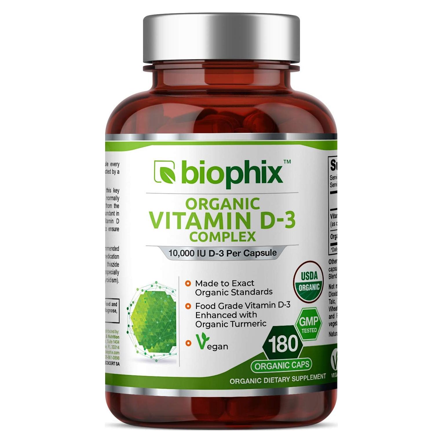 Suplemento de Vitamina D3 Orgánica Biophix 10000 UI 180 Vcaps