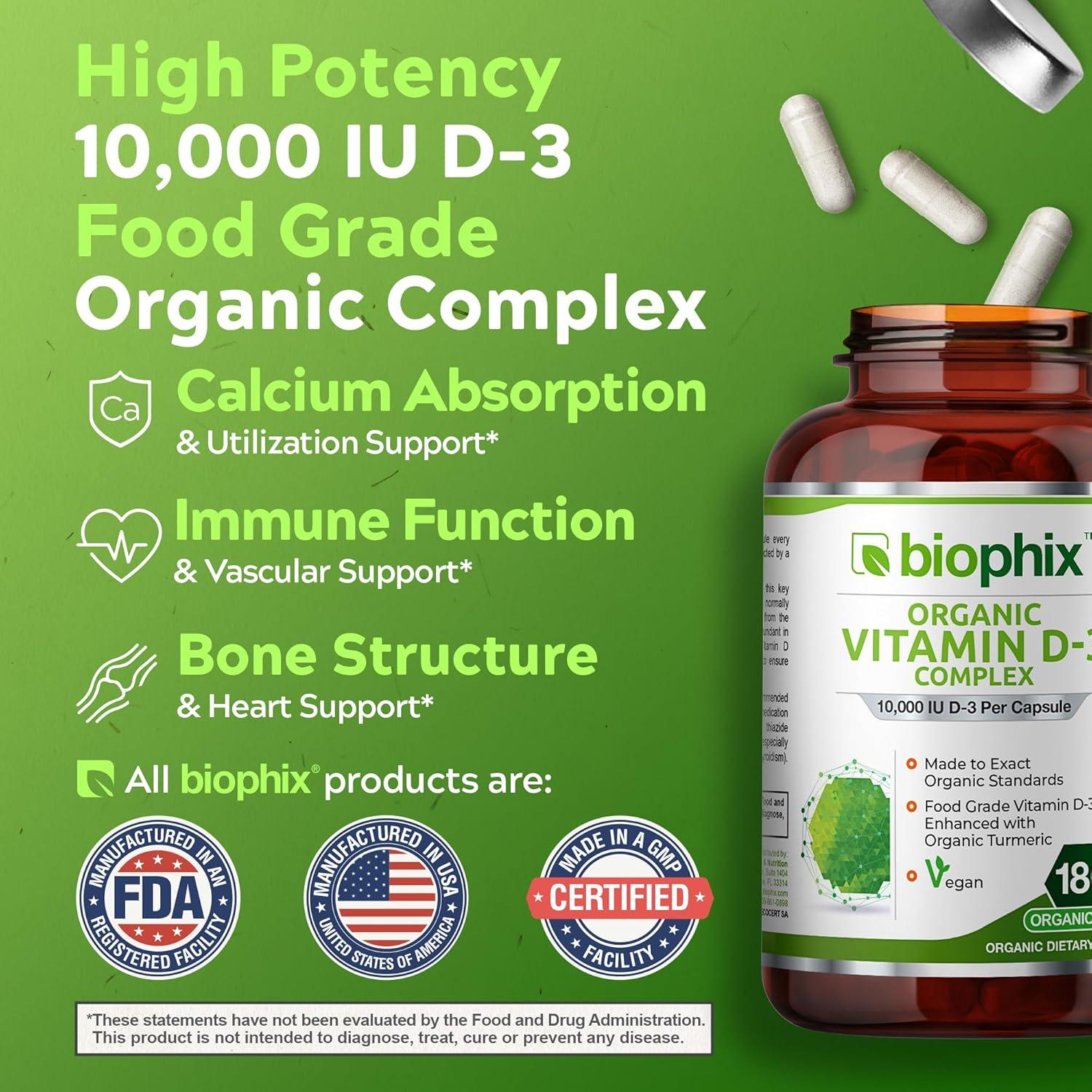 Suplemento de Vitamina D3 Orgánica Biophix 10000 UI 180 Vcaps