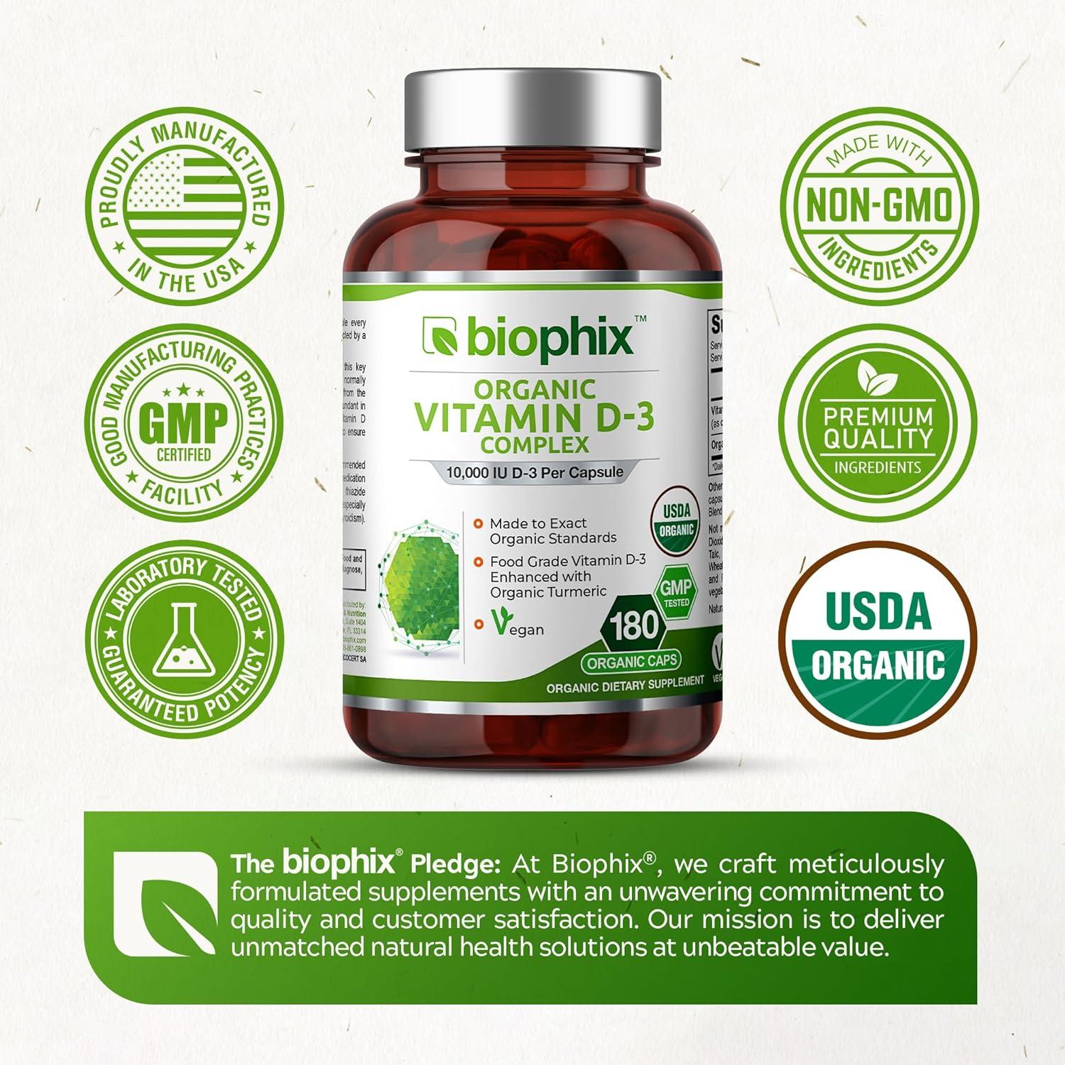 Suplemento de Vitamina D3 Orgánica Biophix 10000 UI 180 Vcaps