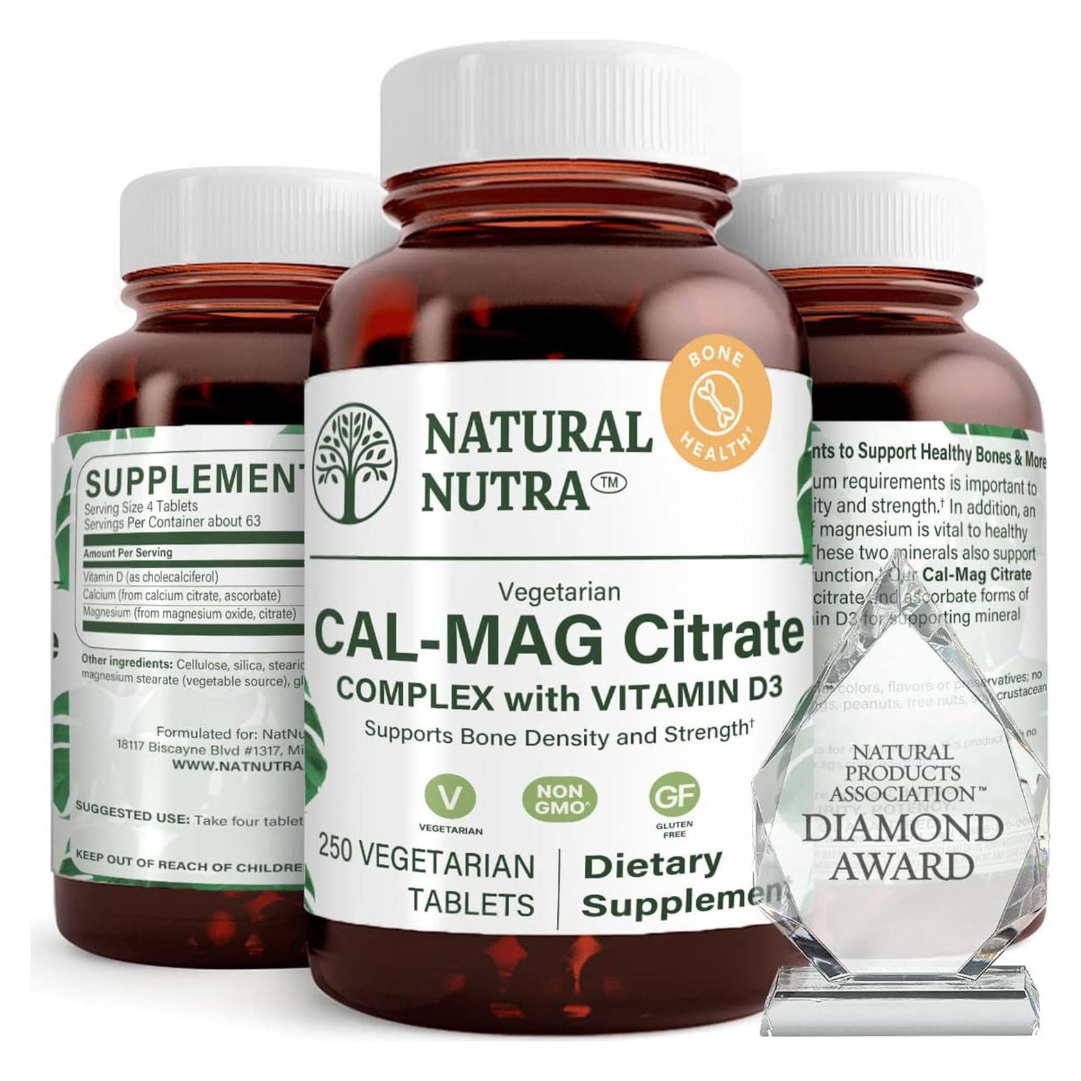 Natural Nutra Cal-Mag Citrato 1000/500 mg 250 Tabletas Veganas