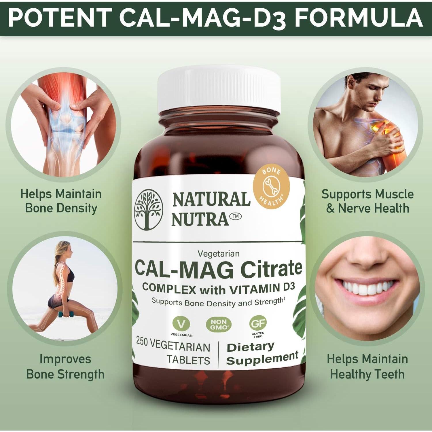 Natural Nutra Cal-Mag Citrato 1000/500 mg 250 Tabletas Veganas