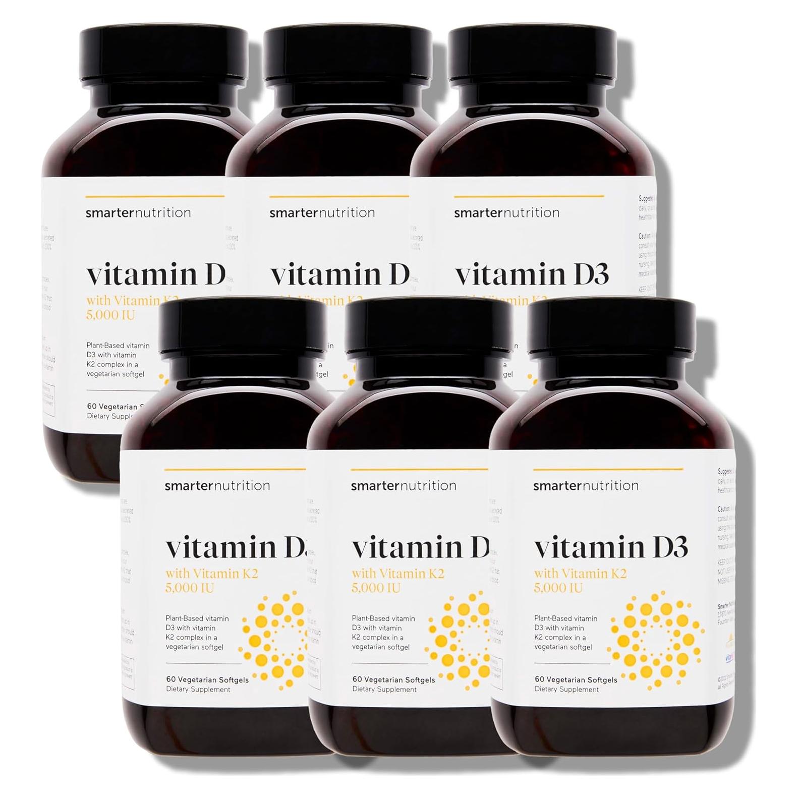 Suplemento Vegano Vitamina D3 5000 UI + K2 1100 mcg Smarter Nutrition