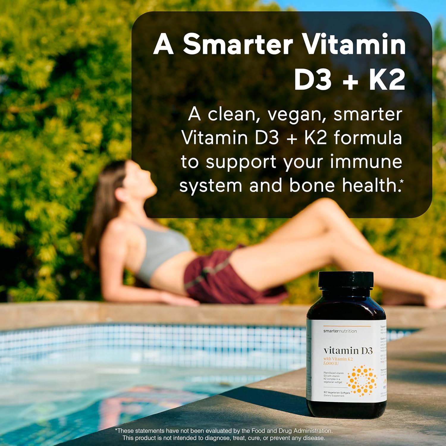 Suplemento Vegano Vitamina D3 5000 UI + K2 1100 mcg Smarter Nutrition