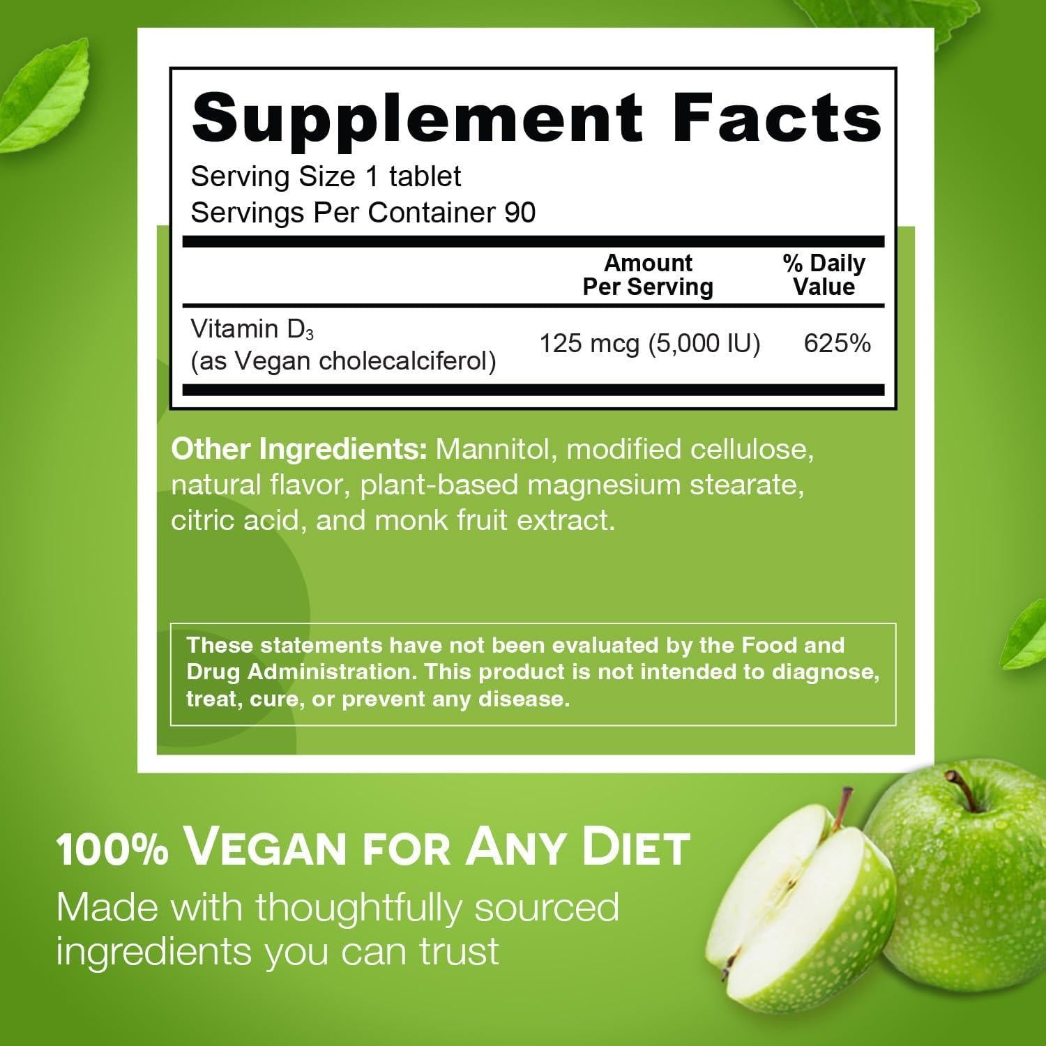 EZ Melts Vitaminas D3 5000 UI Sin Azúcar 90 Tabletas