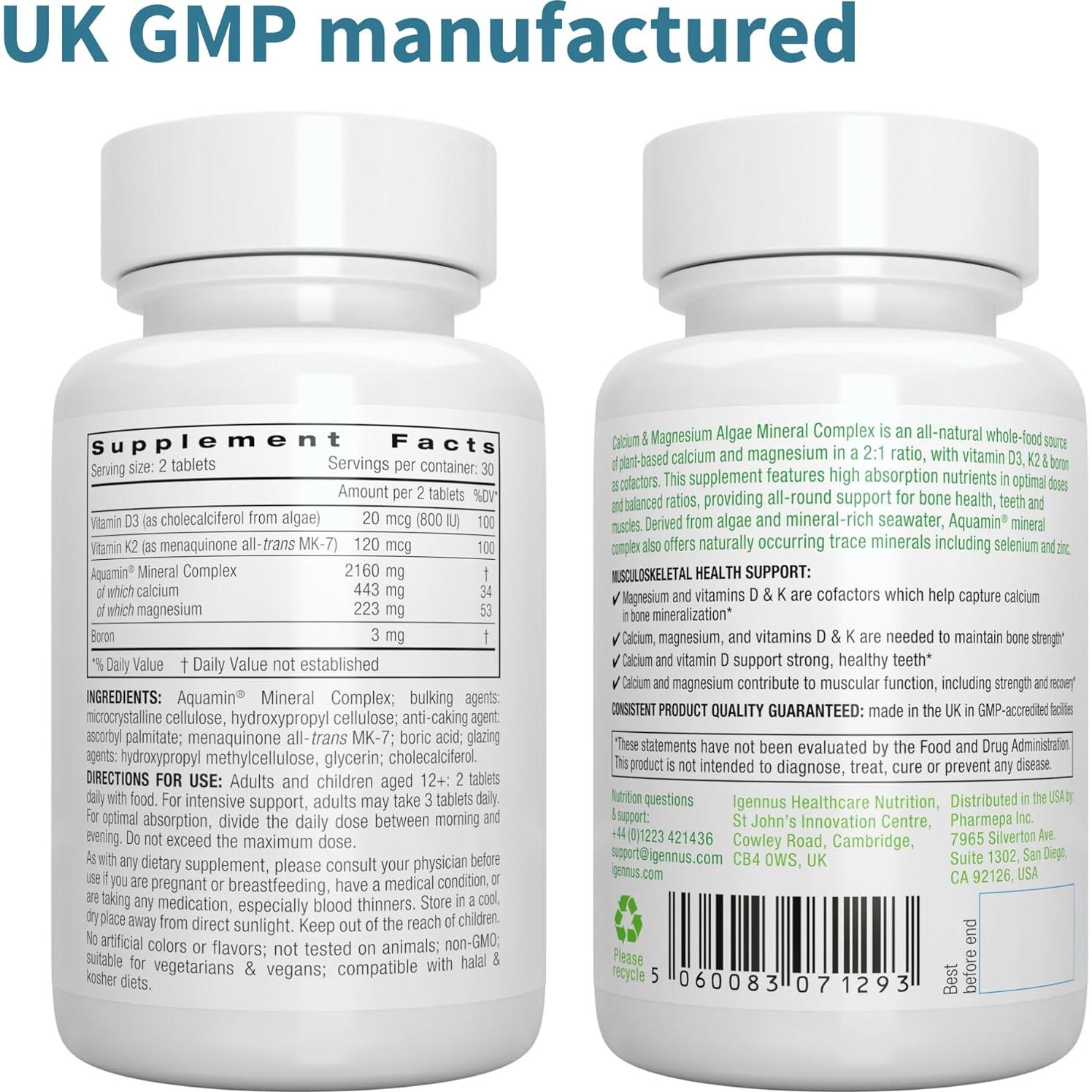 Suplemento Vegano de Calcio y Magnesio Igennus 60 Tabletas