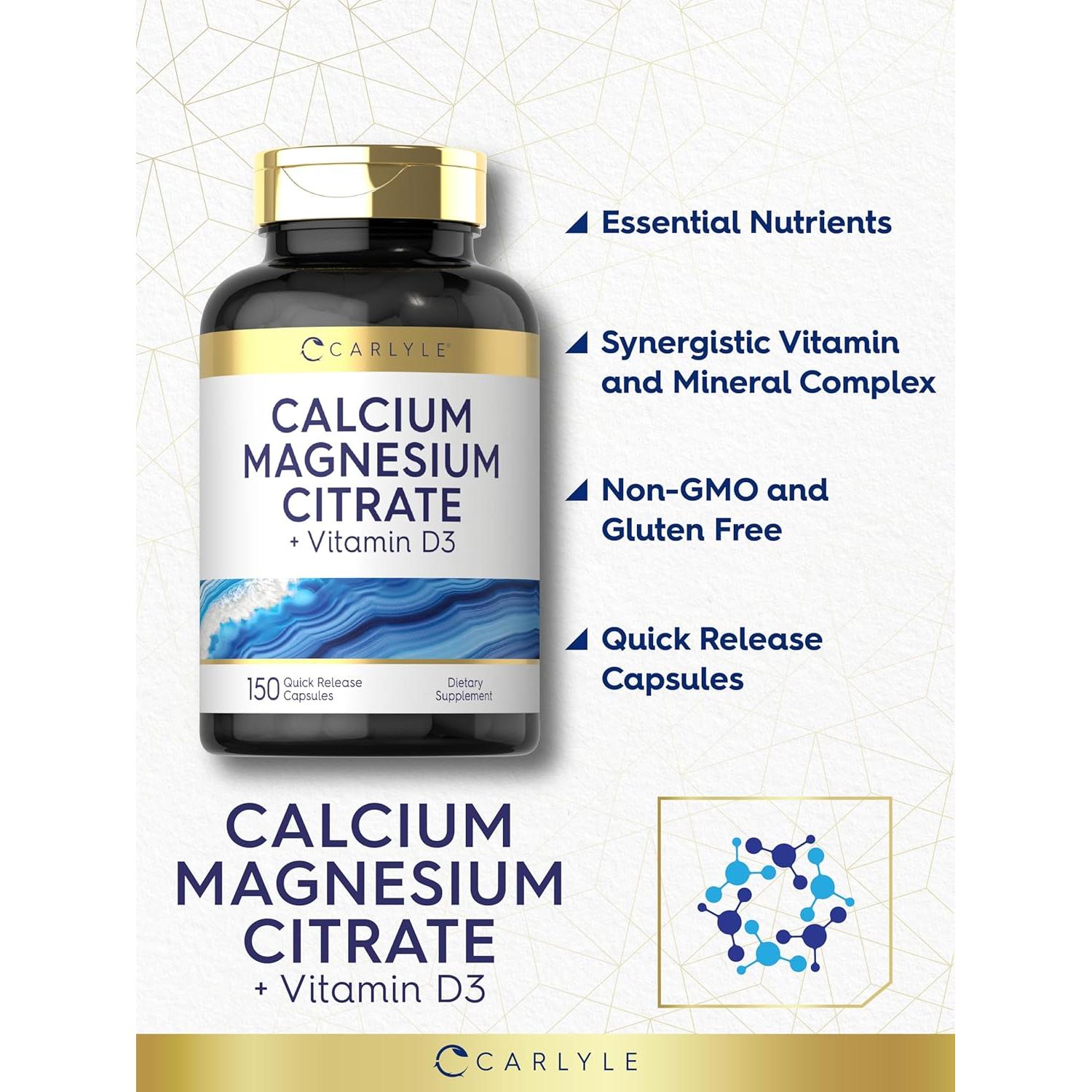 Citrato de Calcio y Magnesio Carlyle con Vitamina D3 150 Cápsulas