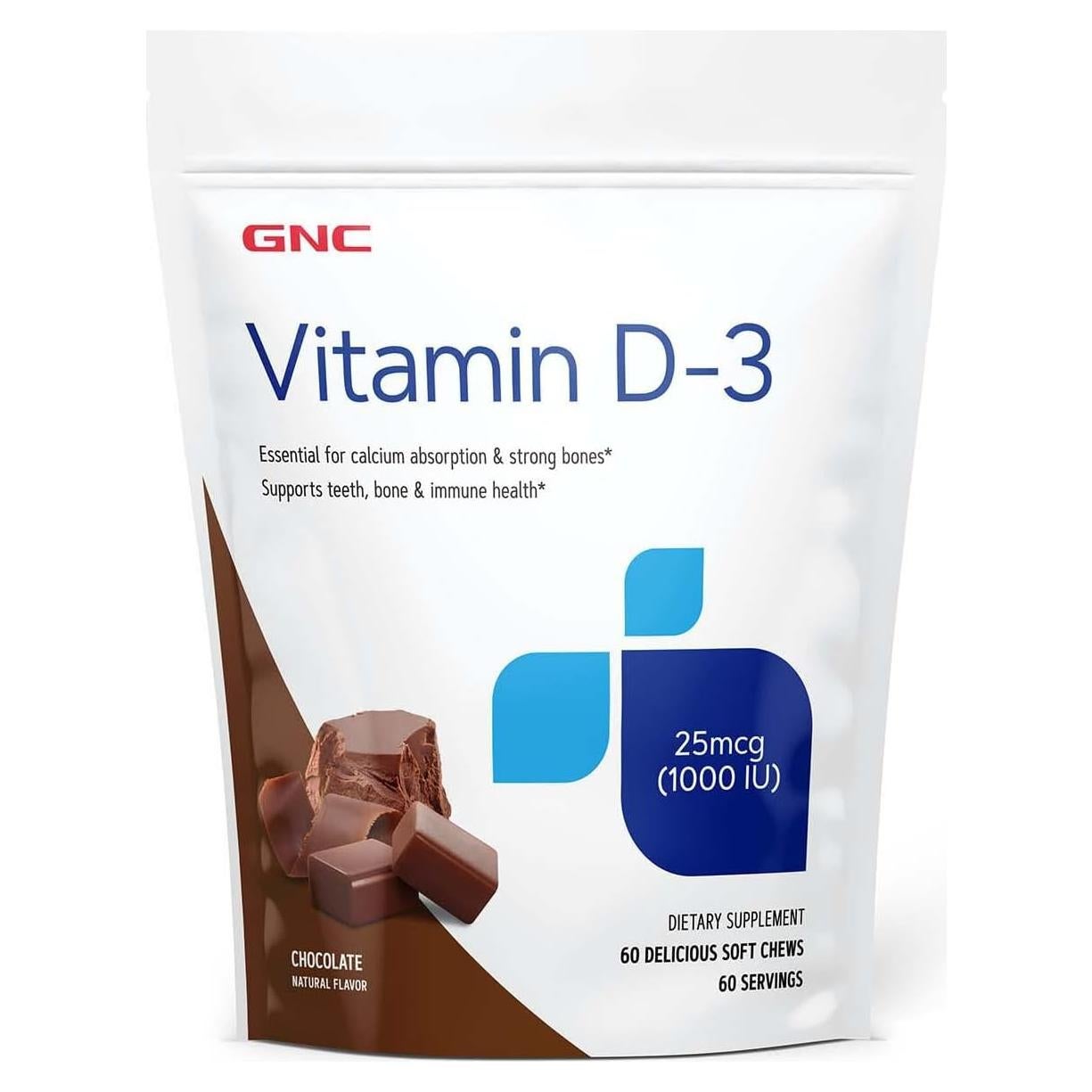 GNC Vitamina D-3 1000 UI Caramelos Blandos Chocolate 60 Unidades