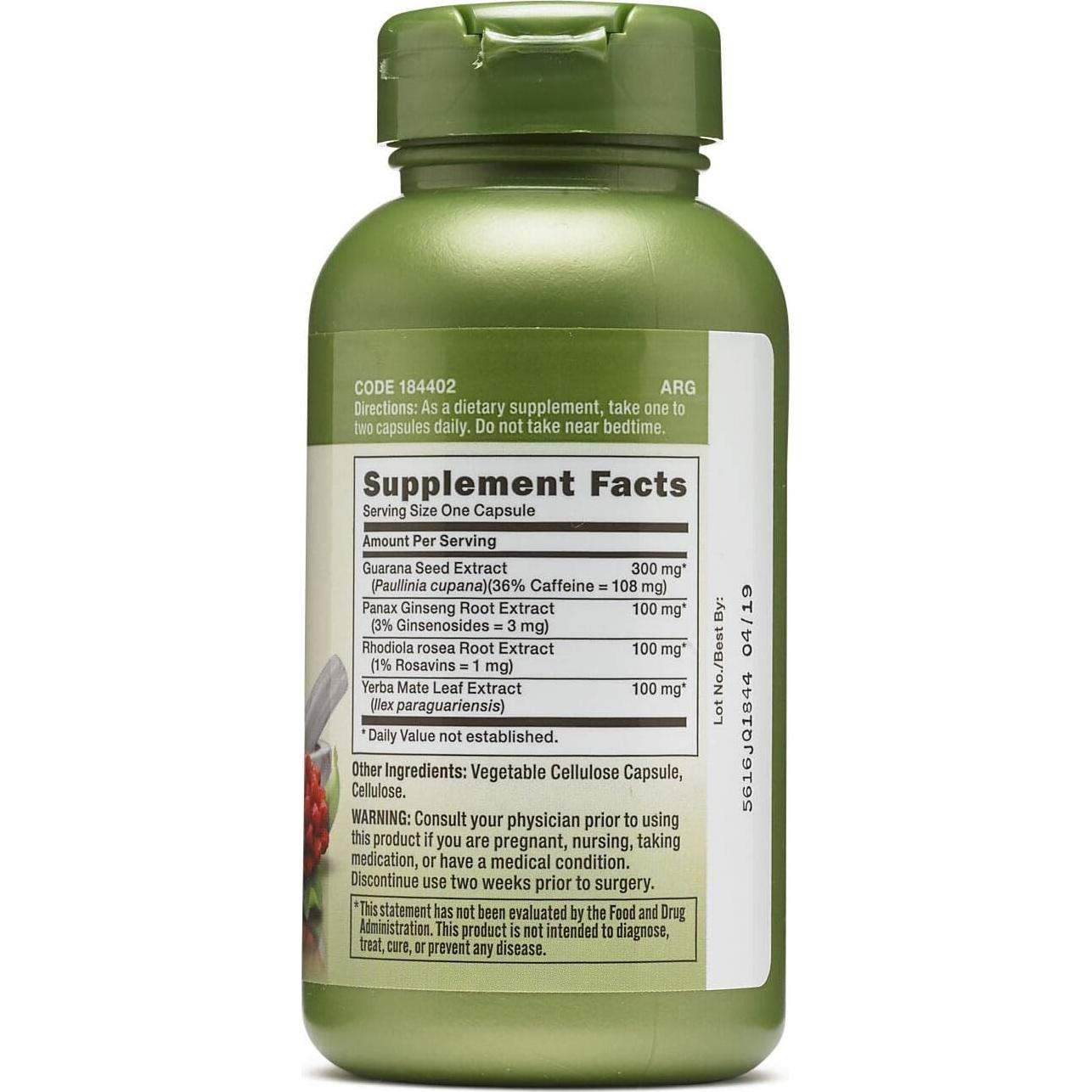 Suplemento Energético Herbal GNC 100 Cápsulas 104g