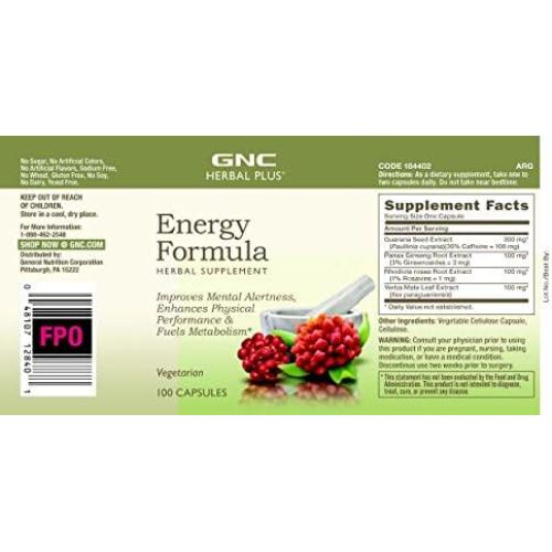 Suplemento Energético Herbal GNC 100 Cápsulas 104g