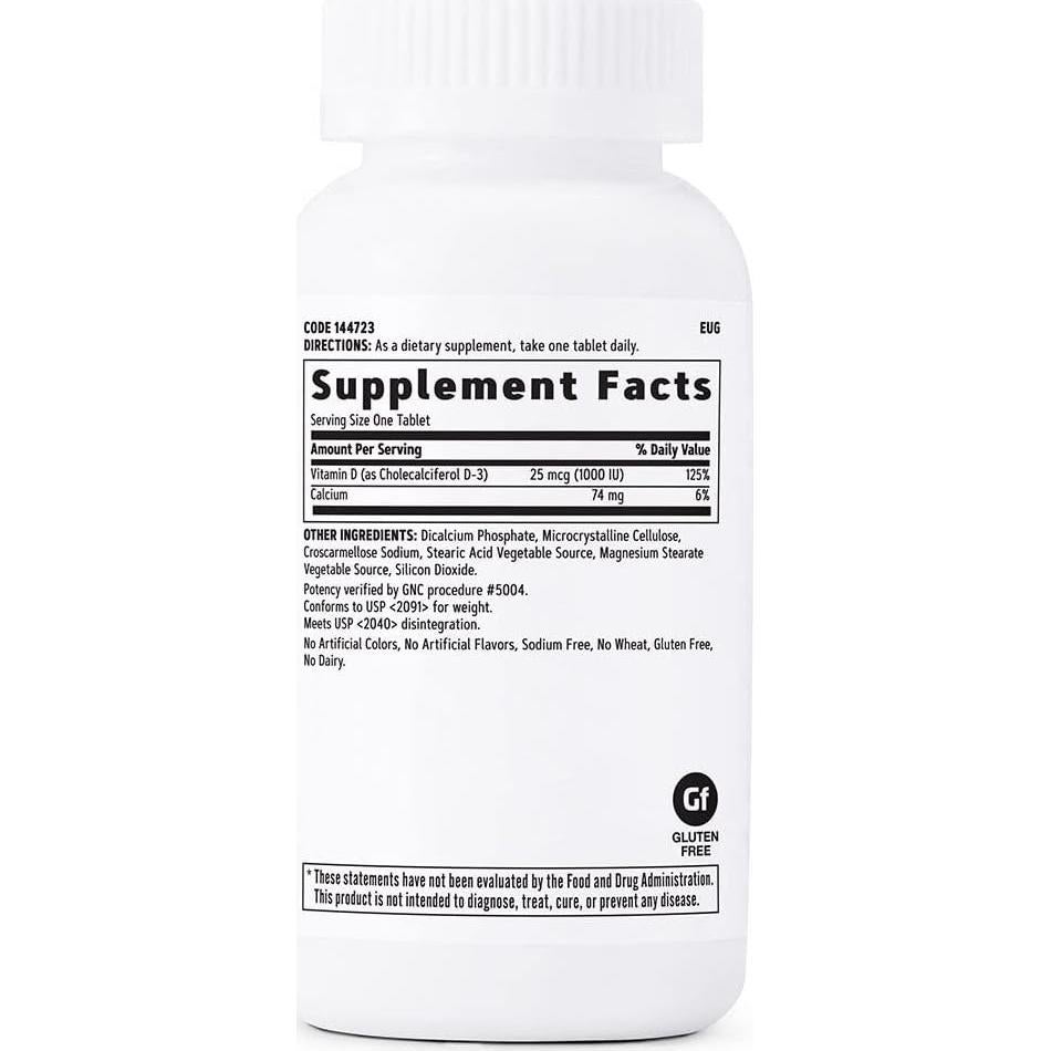 GNC Vitamina D-3 25mcg 180 Tabletas Suplemento Huesos Saludables