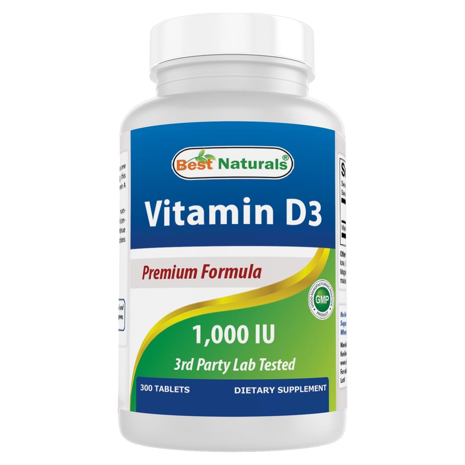 Vitamina D3 Mejores Naturales 300 Tabletas 1000 UI Suplemento