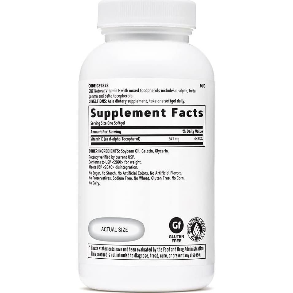 GNC Vitamina E 100% Natural 1000UI - 60 Gelatinas Blandas