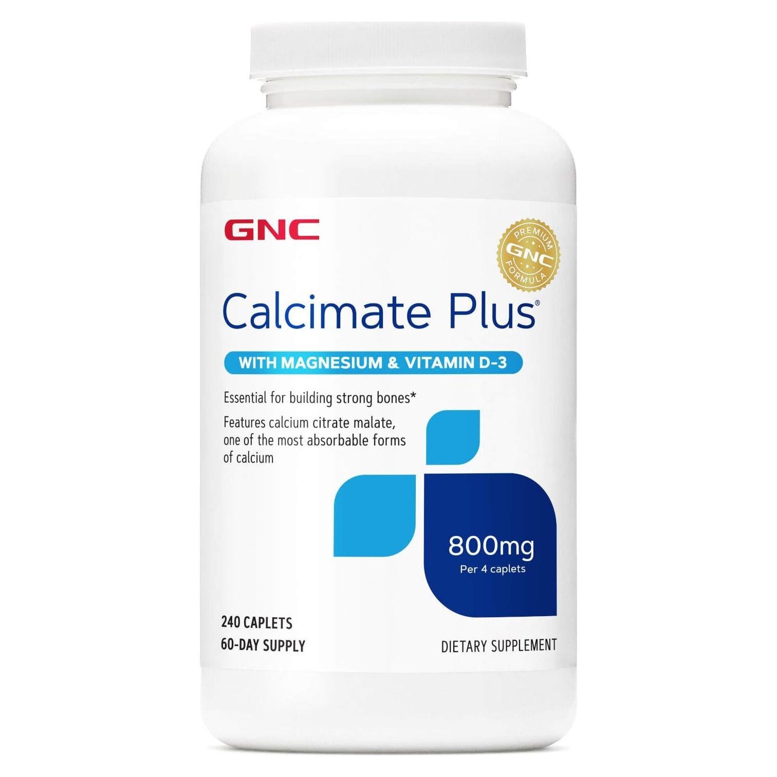 Suplemento GNC Calcimate Plus 800mg - Huesos Fuertes - 240 Tabletas