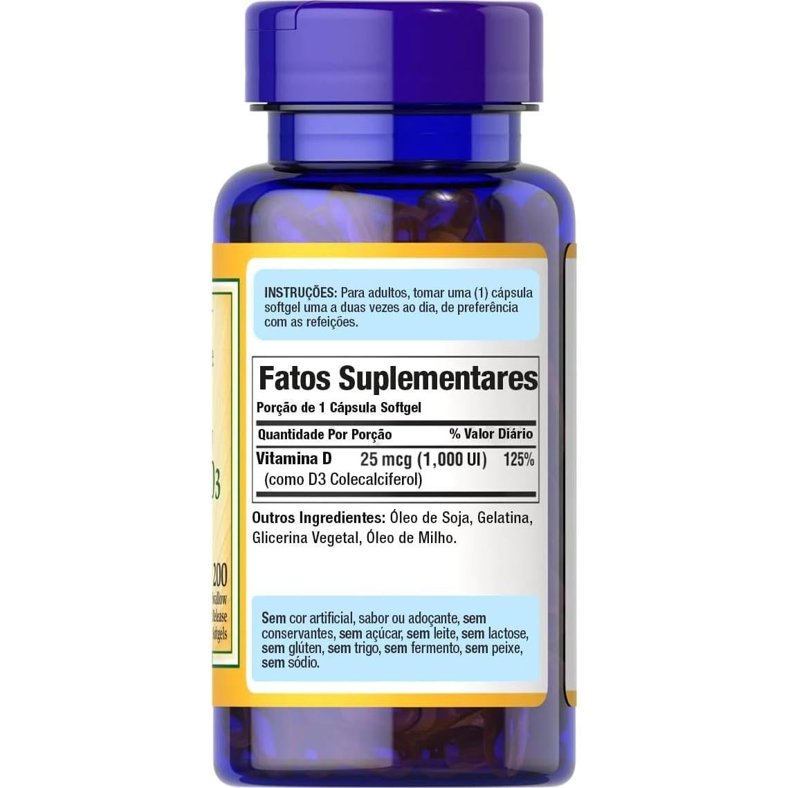 Vitamina D3 1000 UI Puritan's Pride 200 Gelatinas Blandas