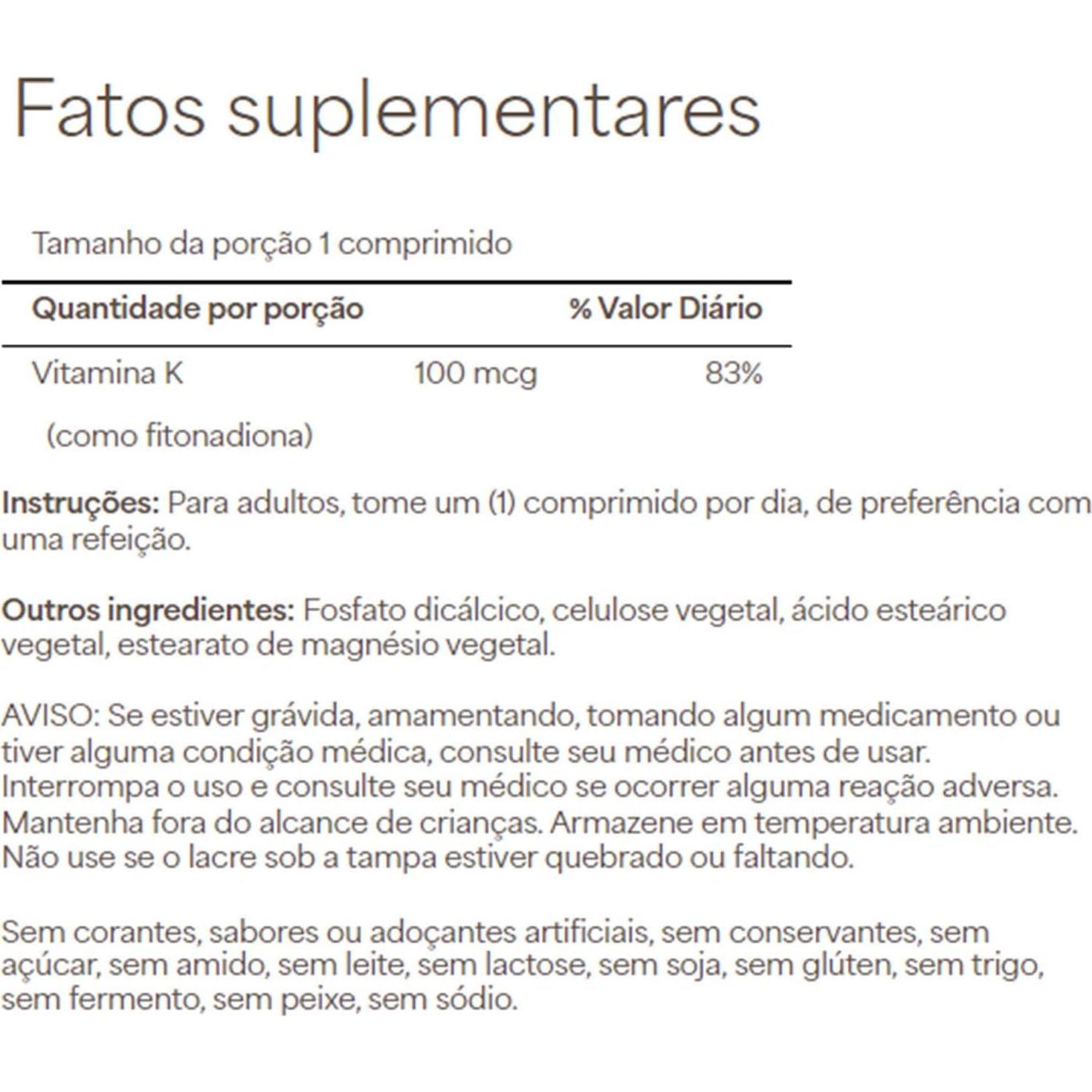 Suplemento de Vitamina K Puritan's Pride 100mcg 100 Tabletas