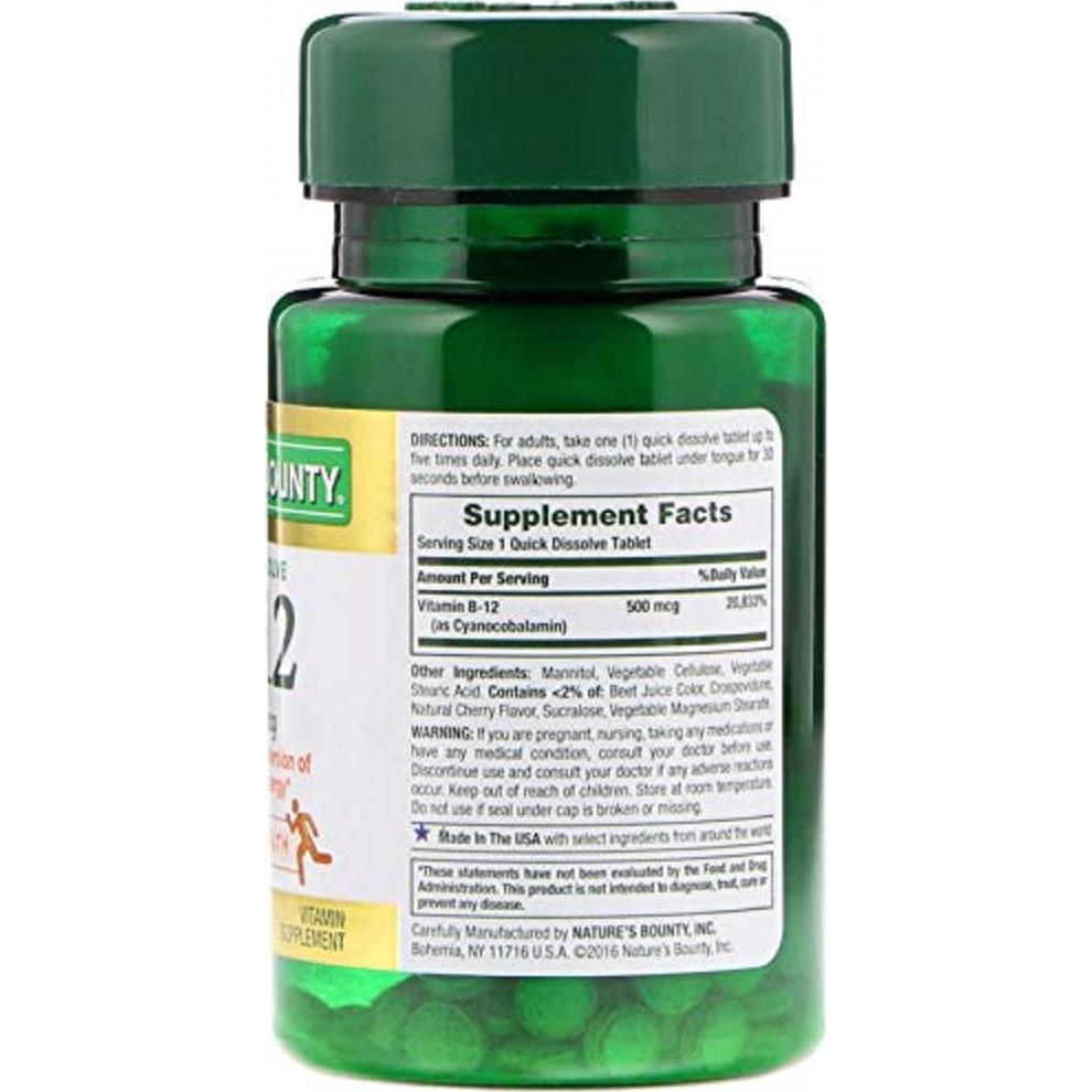 Suplemento Vitamina B-12 Nature's Bounty 500 mcg 100 Unidades
