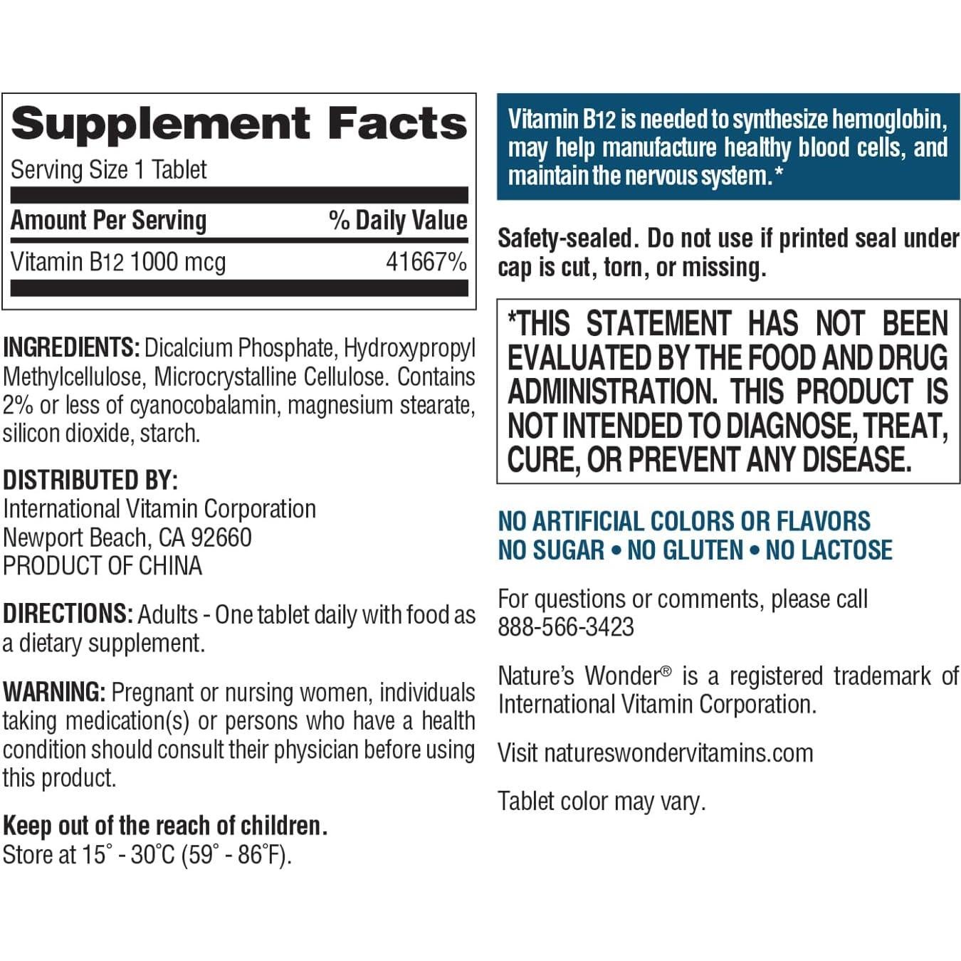 Vitamina B12 1000 mcg Maravilla de la Naturaleza 150 Tabletas