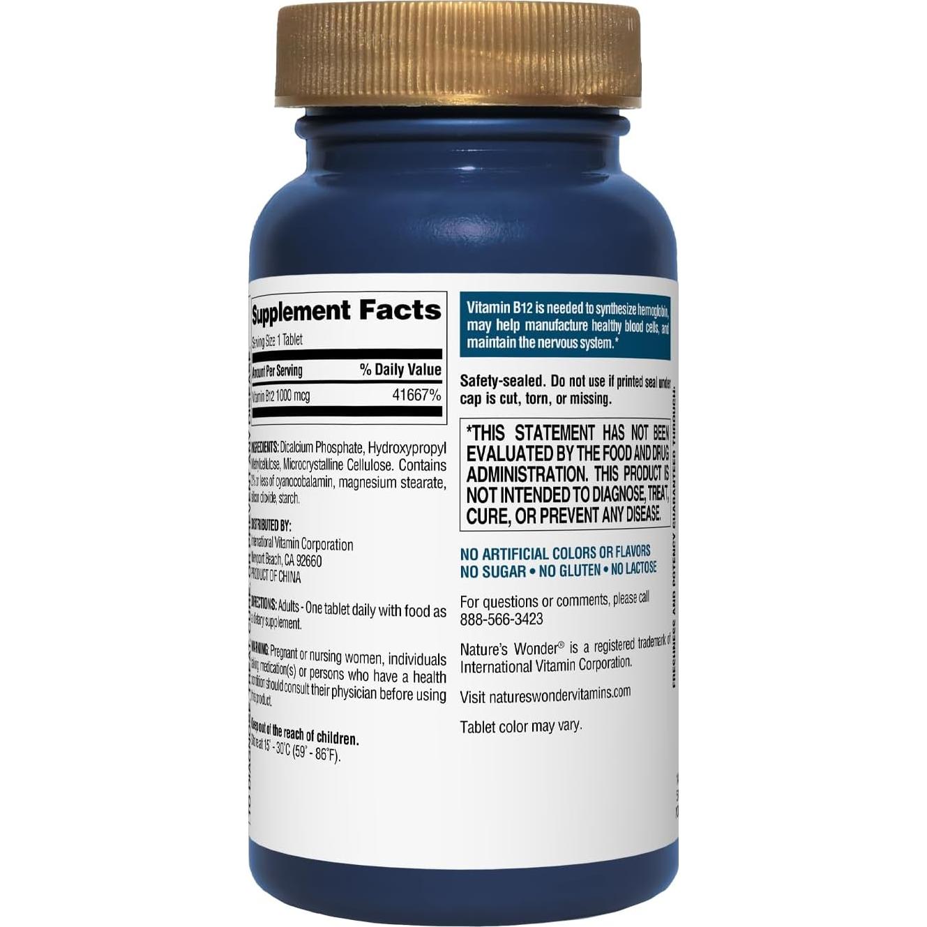 Vitamina B12 1000 mcg Maravilla de la Naturaleza 150 Tabletas