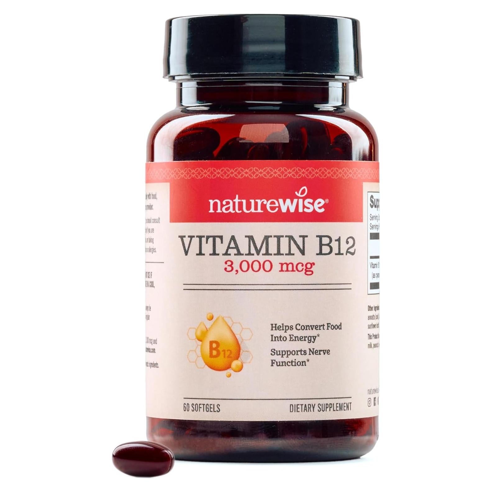 NatureWise Vitamina B12 3000 mcg - Suplemento Energético - 60 Gelatinas Blandas