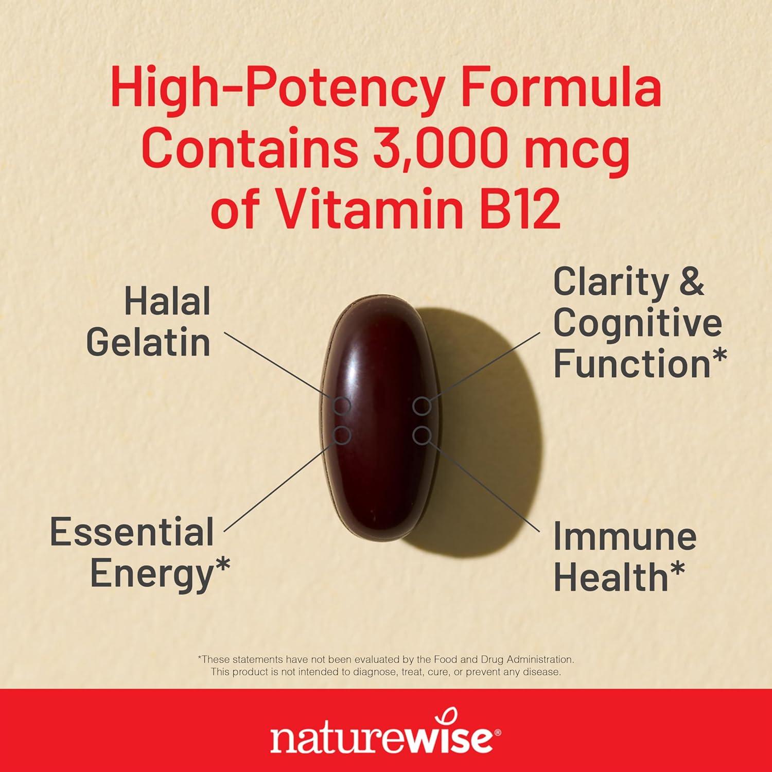 NatureWise Vitamina B12 3000 mcg - Suplemento Energético - 60 Gelatinas Blandas